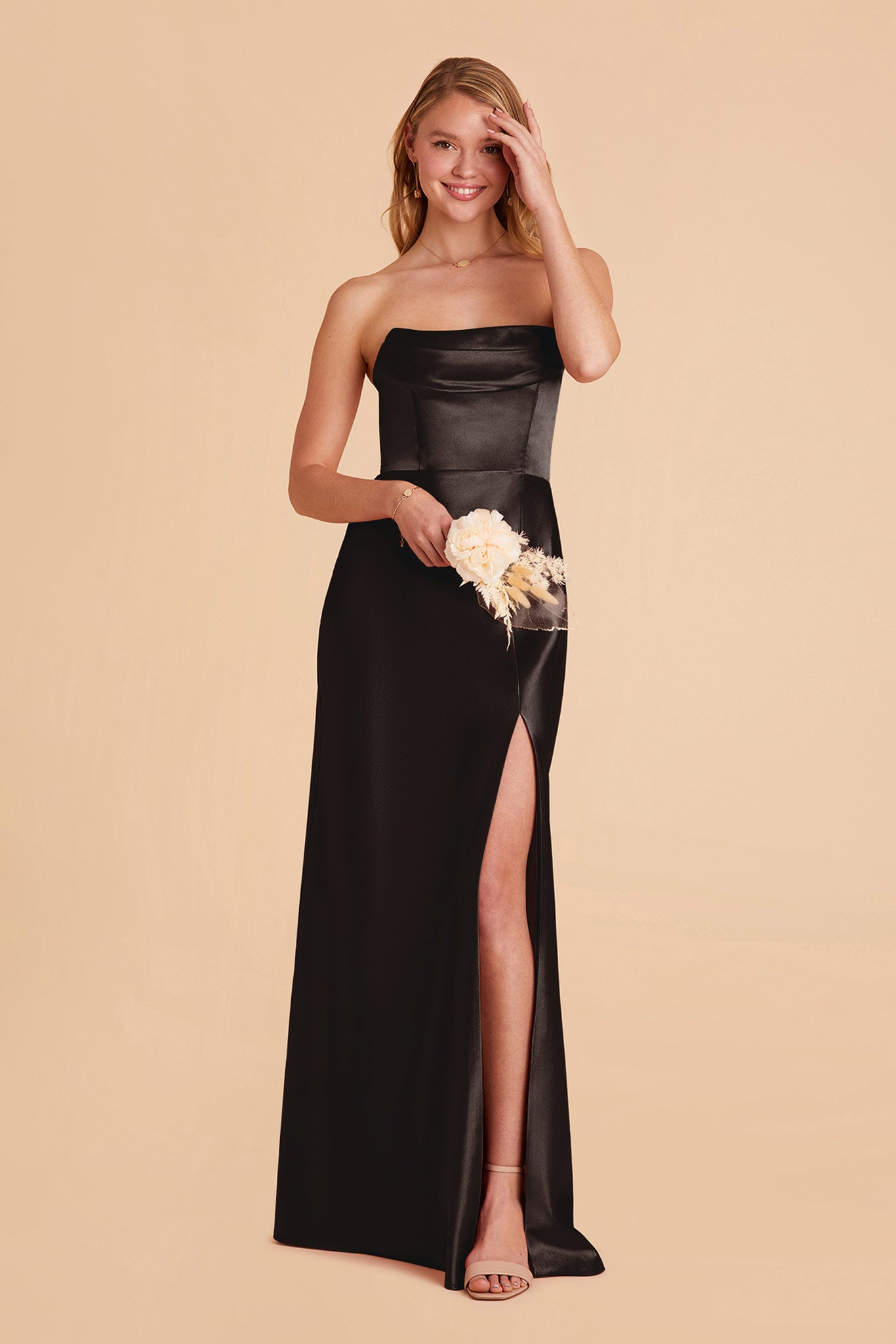 Black Mia Shiny Satin Convertible Dress by Birdy Grey