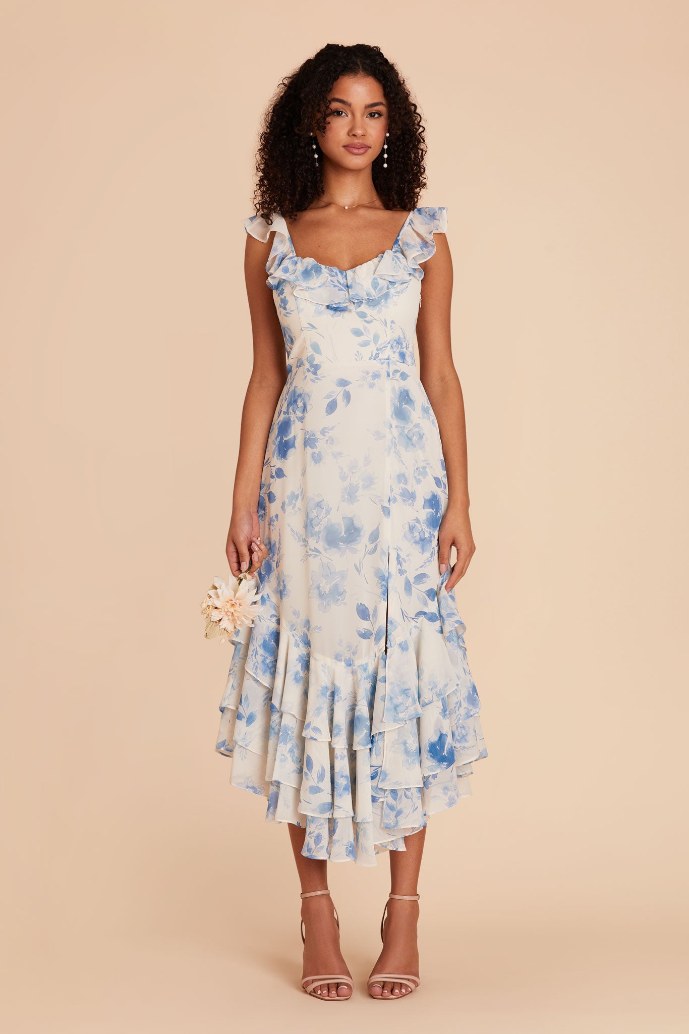 Blue Rococo Floral Ginny Chiffon Dress by Birdy Grey