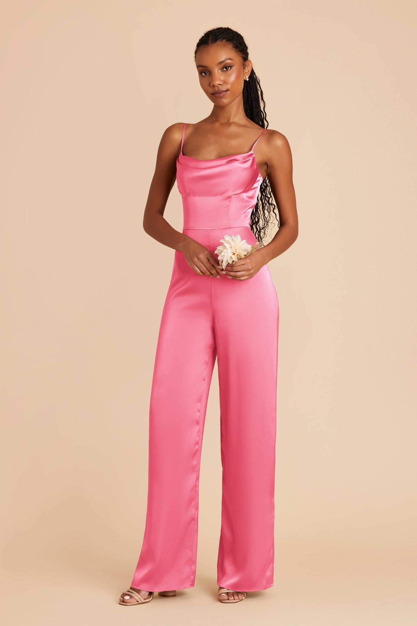 Bon Bon Pink Donna Matte Satin Bridesmaid Jumpsuit by Birdy Grey