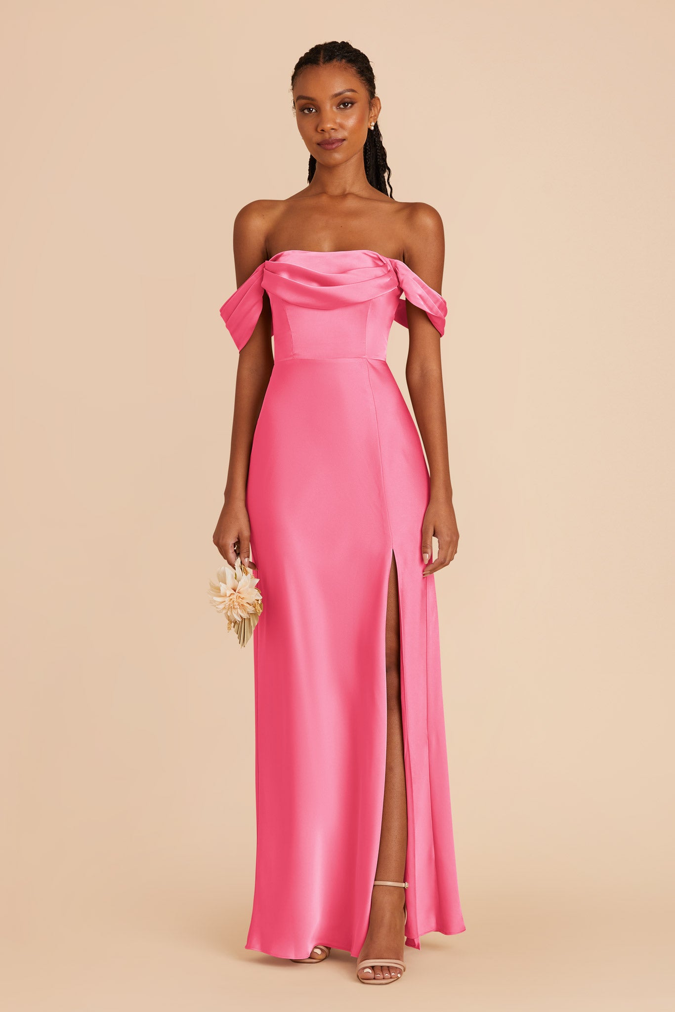 Bon Bon Pink Mia Matte Satin Dress by Birdy Grey