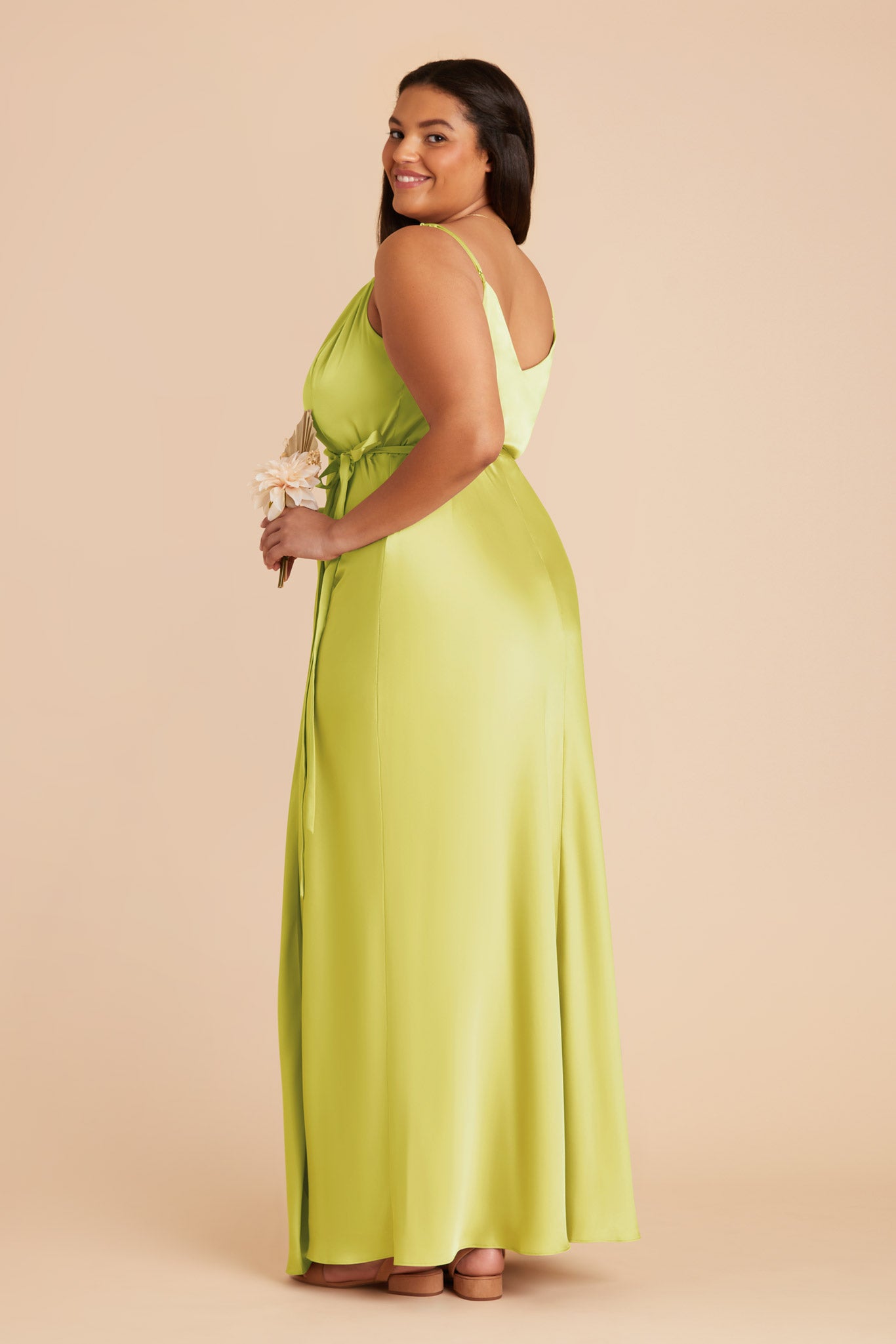 Chartreuse Cindy Matte Satin Dress by Birdy Grey