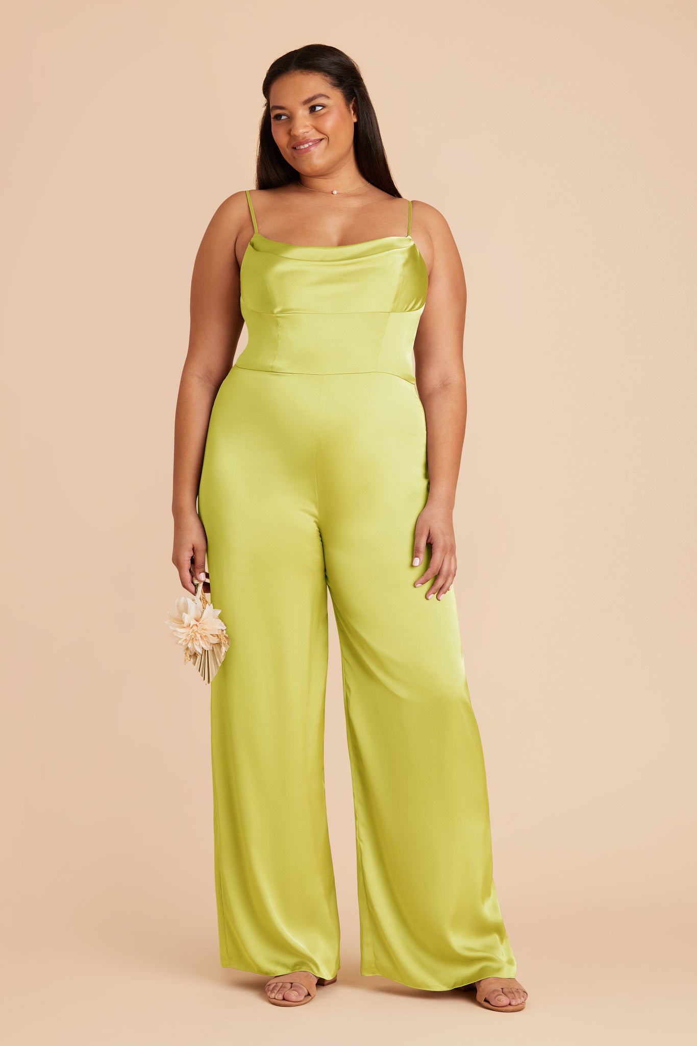 Chartreuse Donna Matte Satin Bridesmaid Jumpsuit by Birdy Grey
