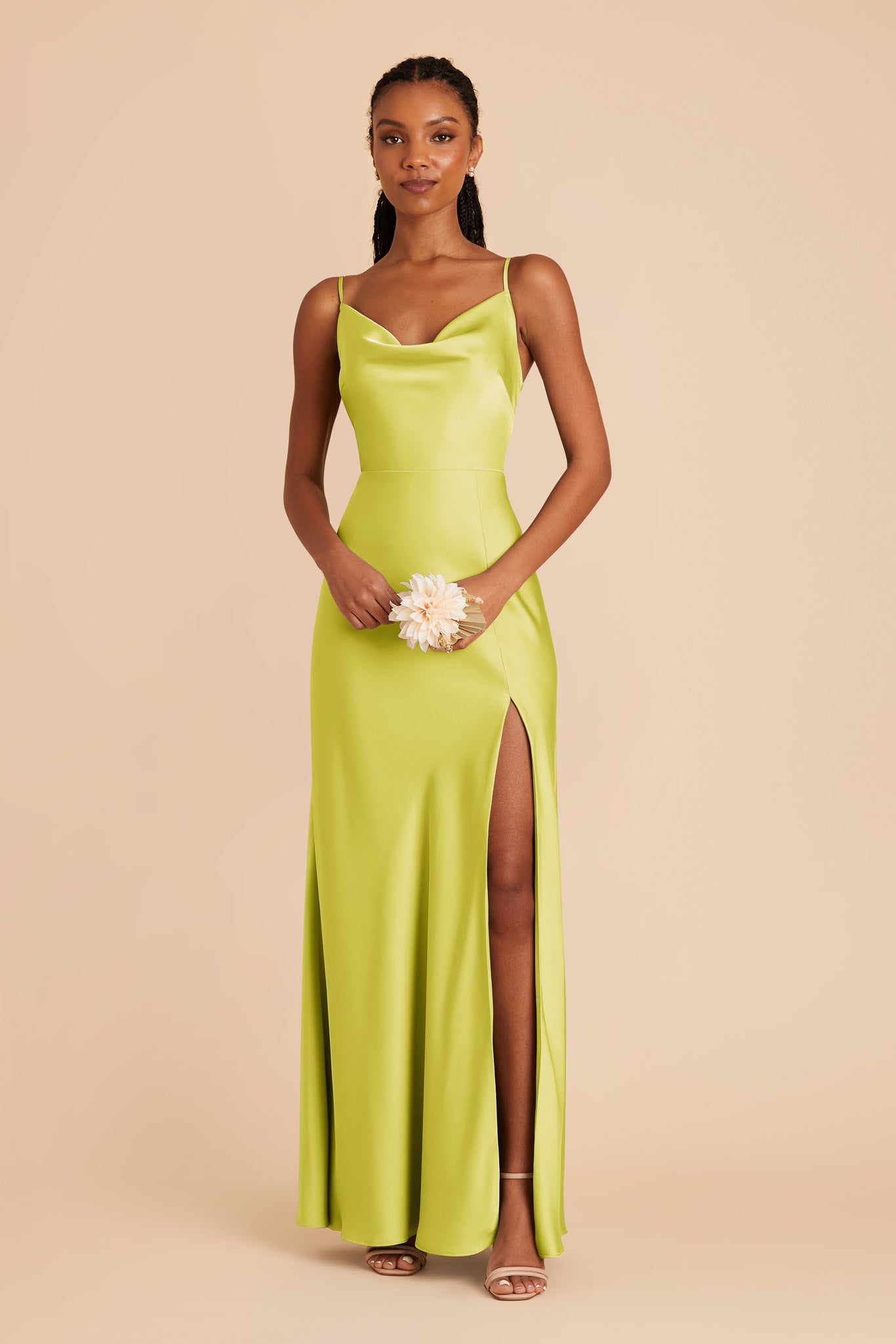 Chartreuse Lisa Long Matte Satin Dress by Birdy Grey