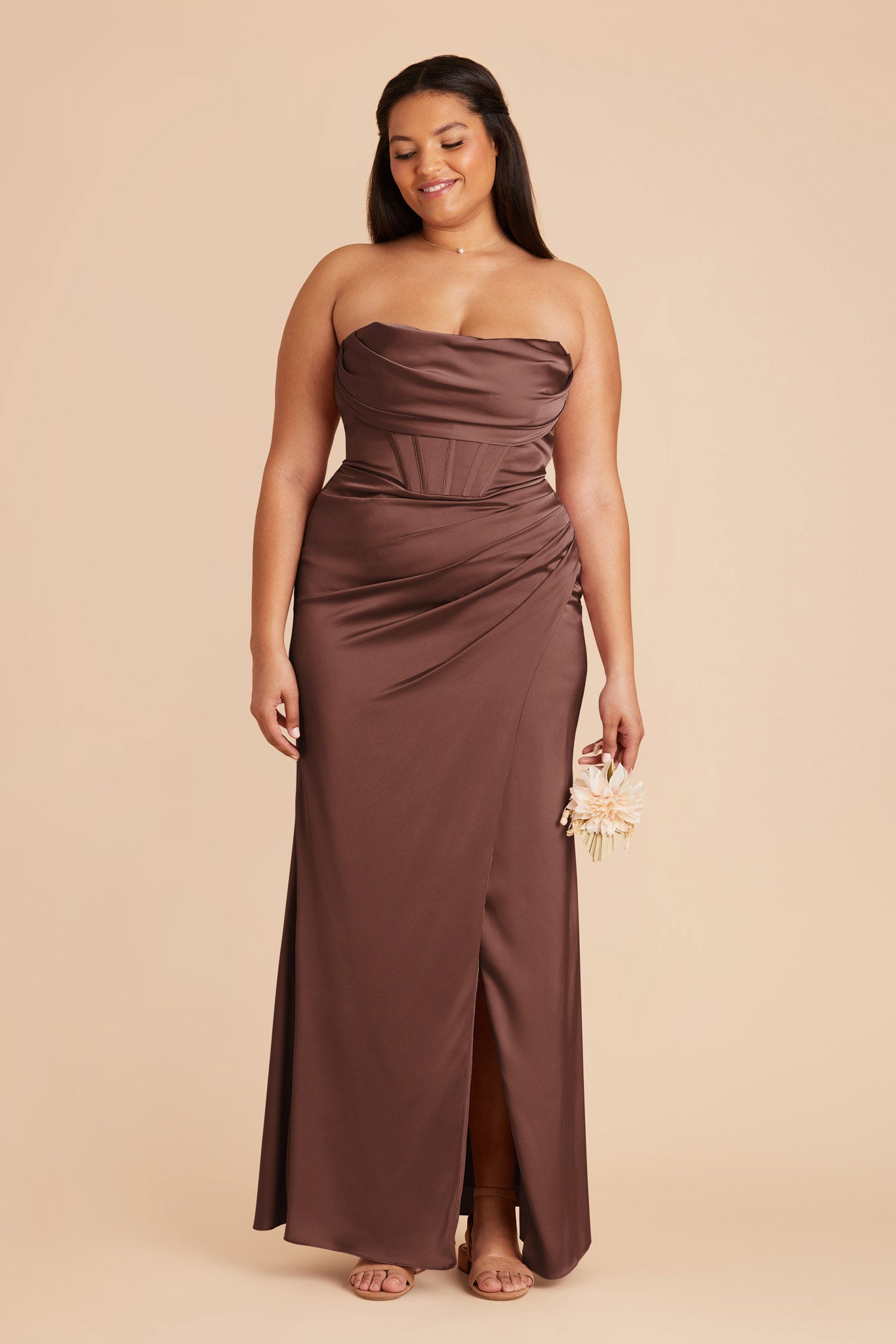 Chocolate Brown Carrie Matte Satin Dress by Birdy Grey