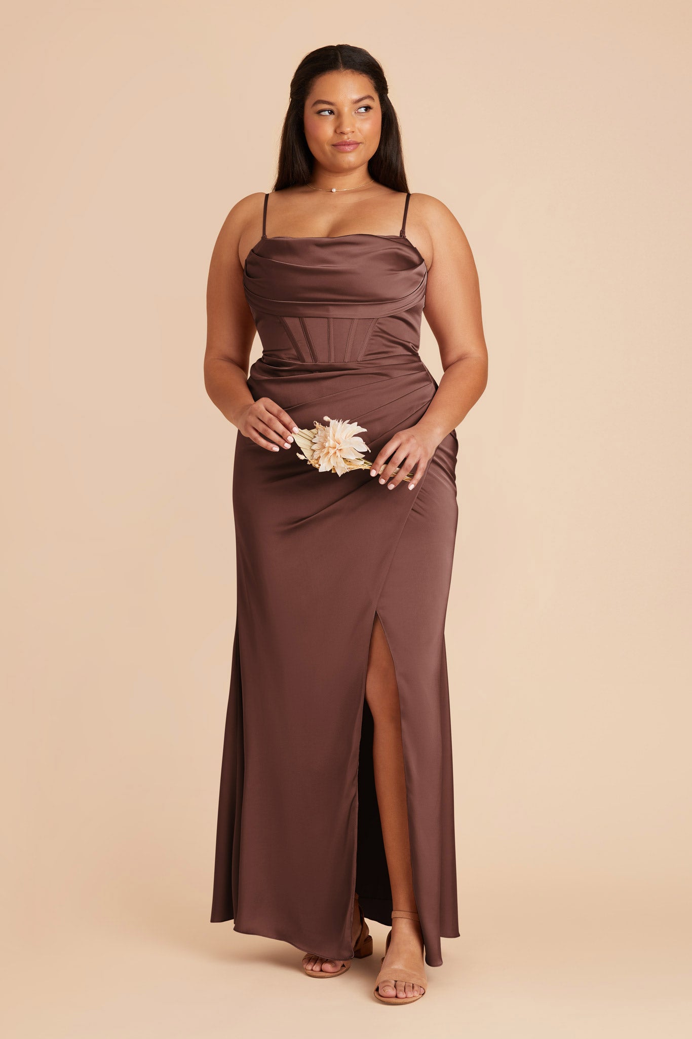 Chocolate Brown Carrie Matte Satin Dress by Birdy Grey