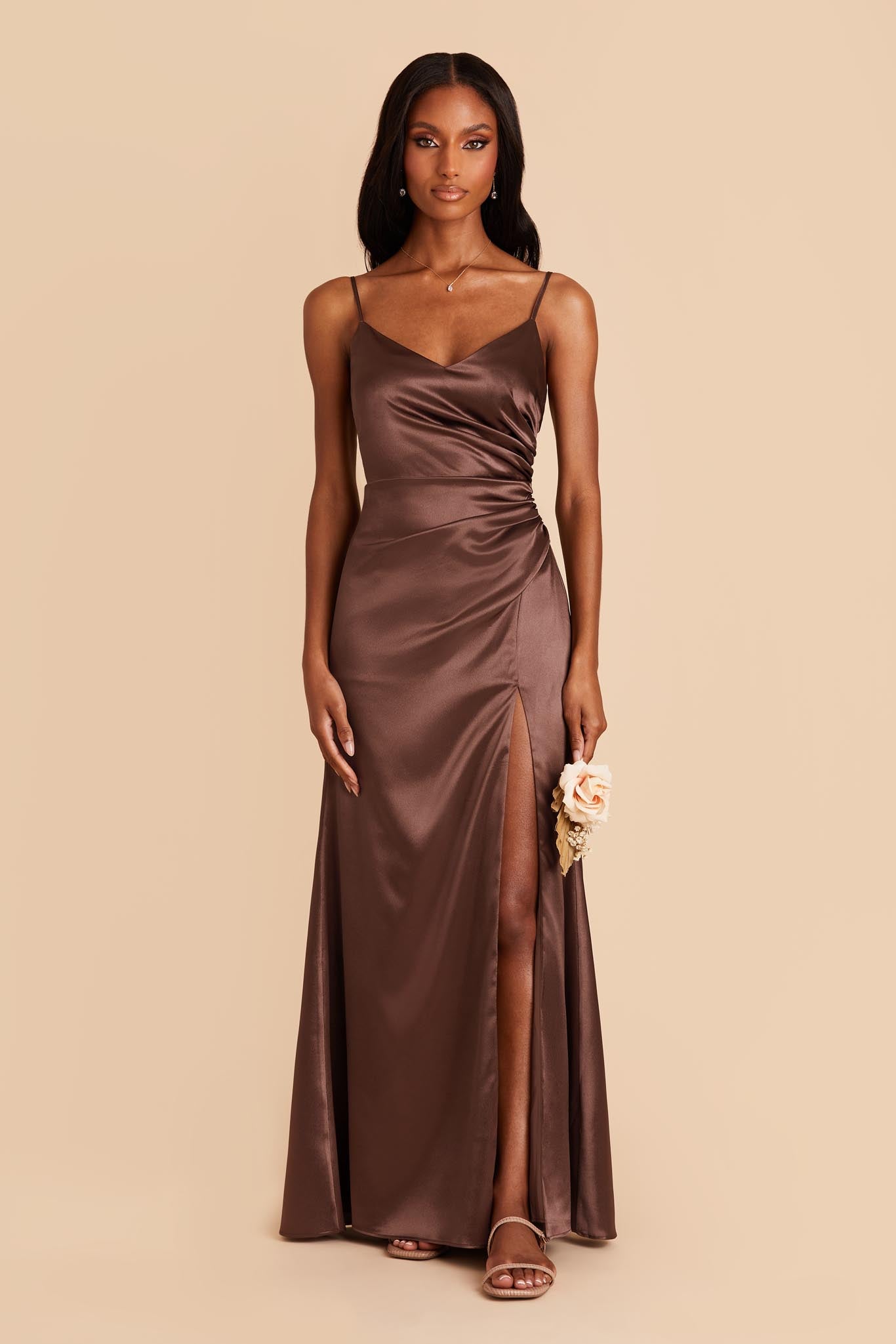 Chocolate Brown Catherine Satin Dress by Birdy Grey