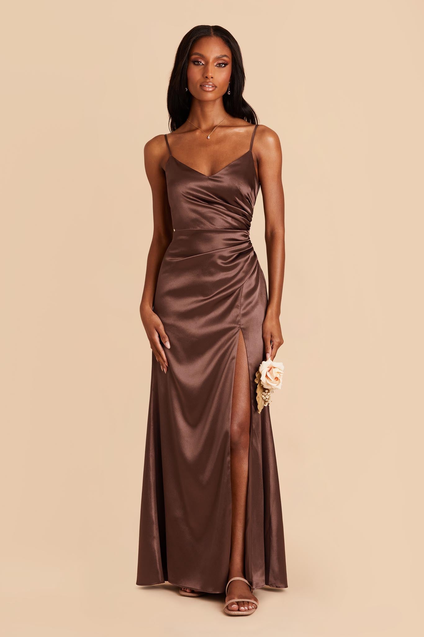 Chocolate Brown Catherine Shiny Satin Dress by Birdy Grey