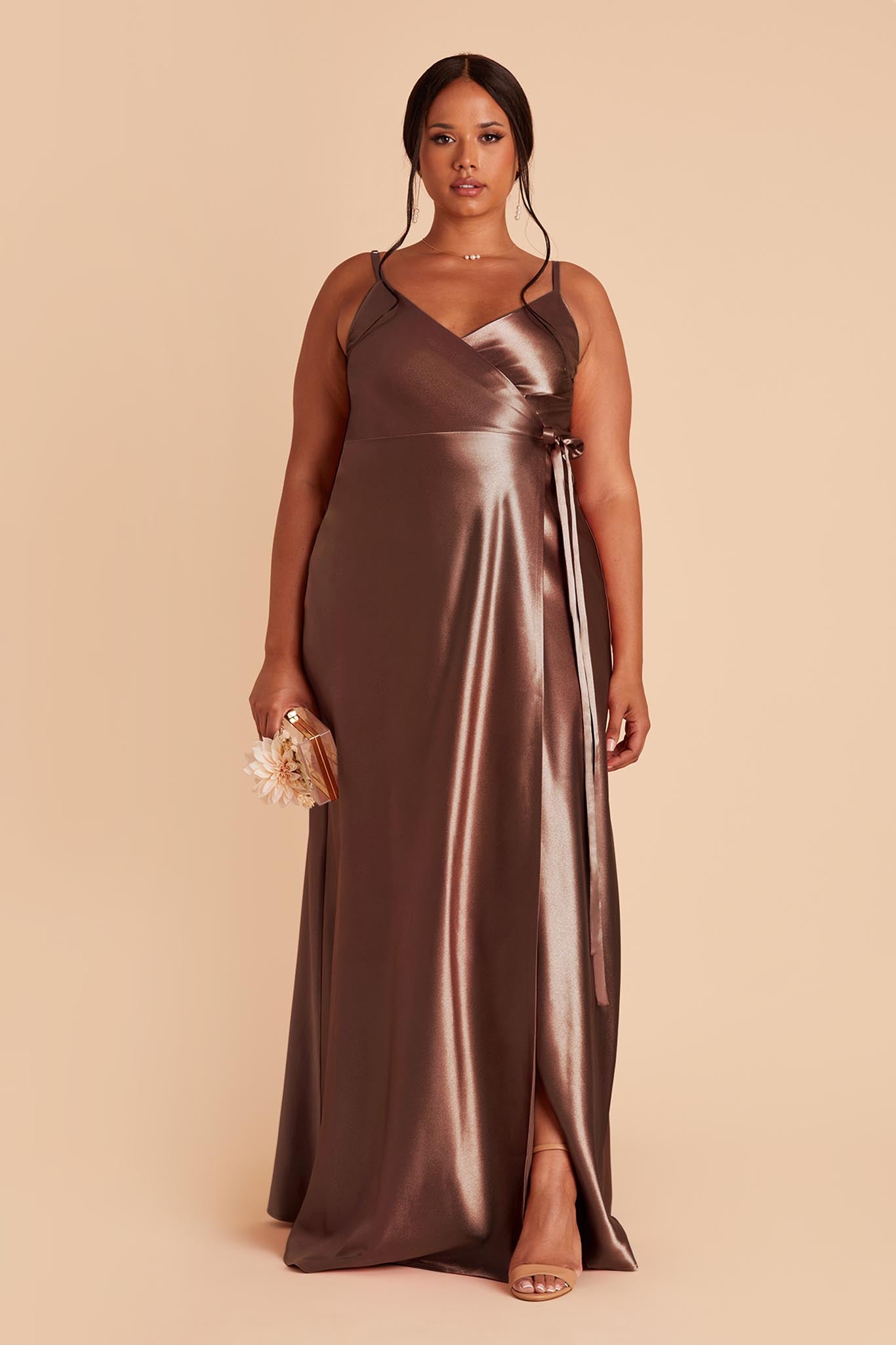 Chocolate Brown Cindy Satin Dress by Birdy Grey