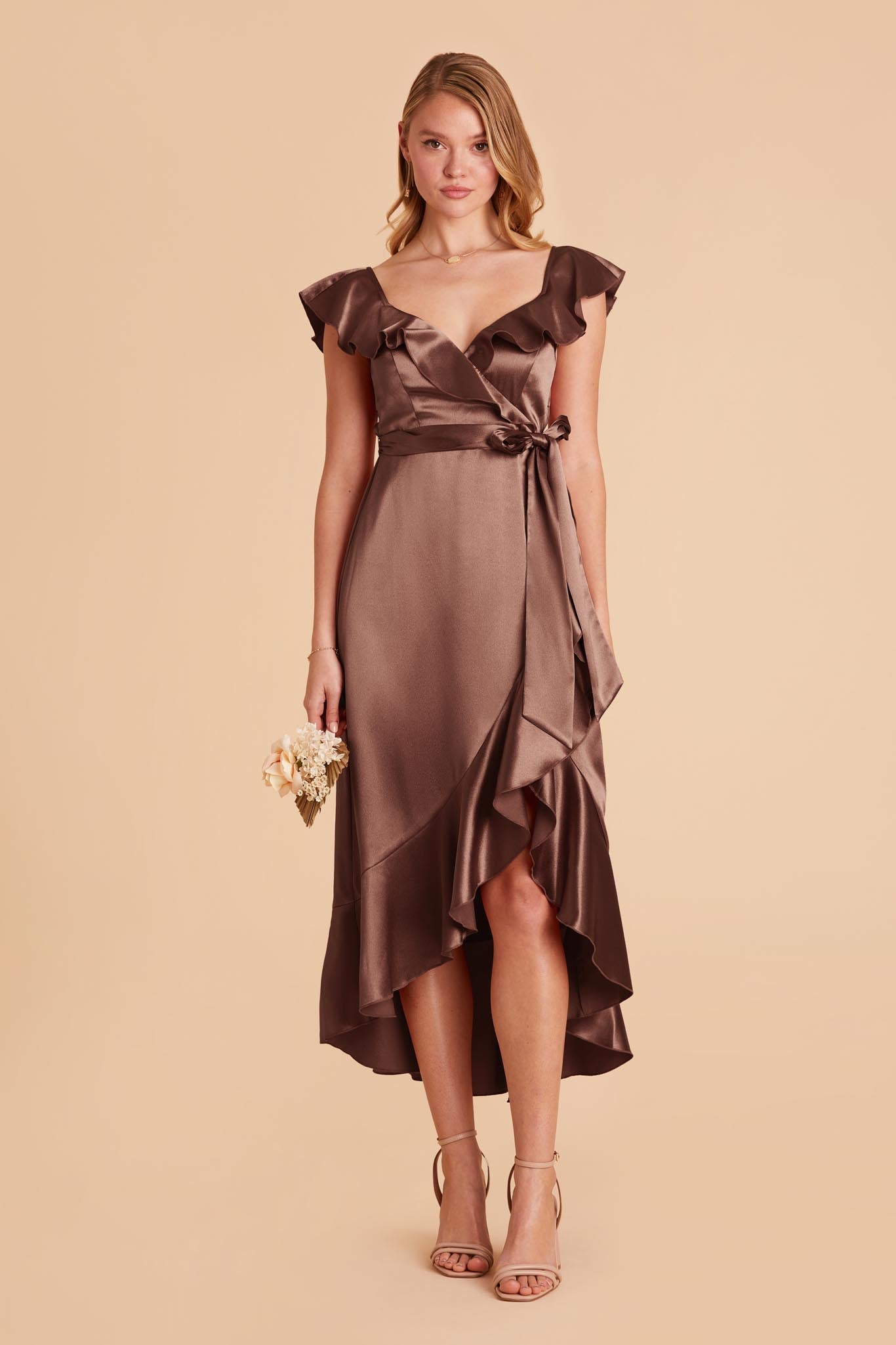 Chocolate Brown James Satin Midi Dress by Birdy Grey