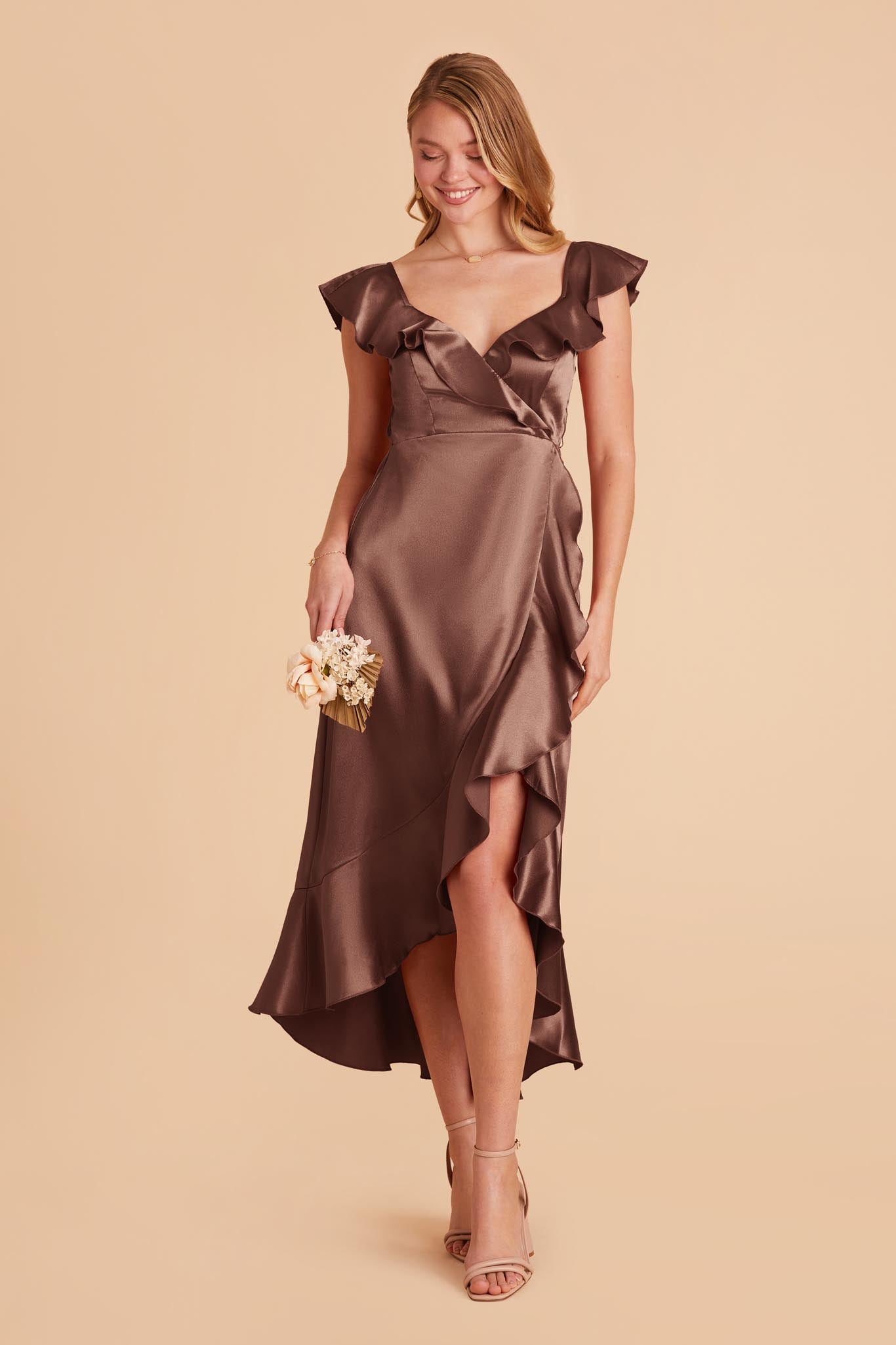 Chocolate Brown James Satin Midi Dress by Birdy Grey