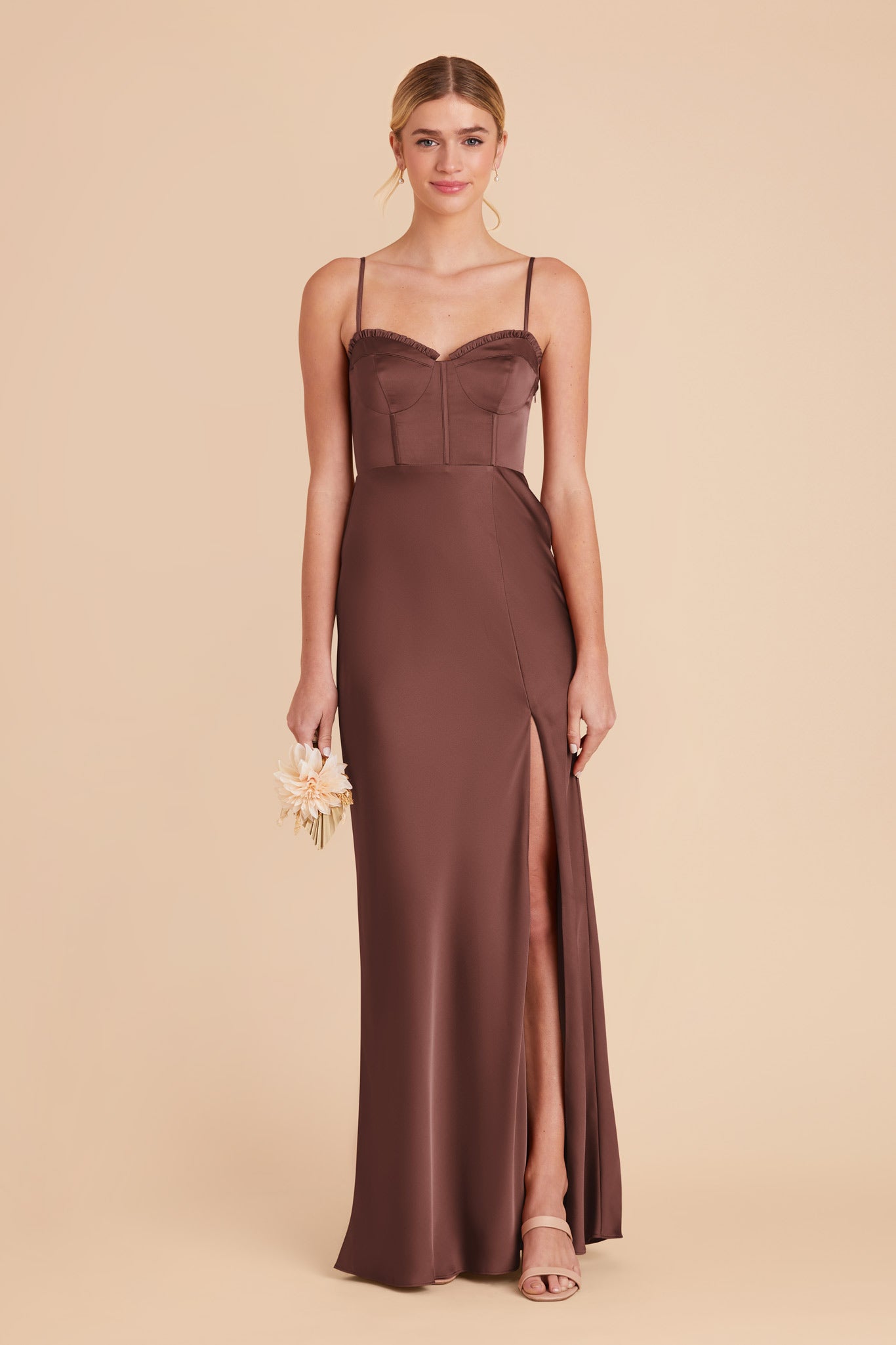 Chocolate Brown Jessica Matte Satin Dress by Birdy Grey