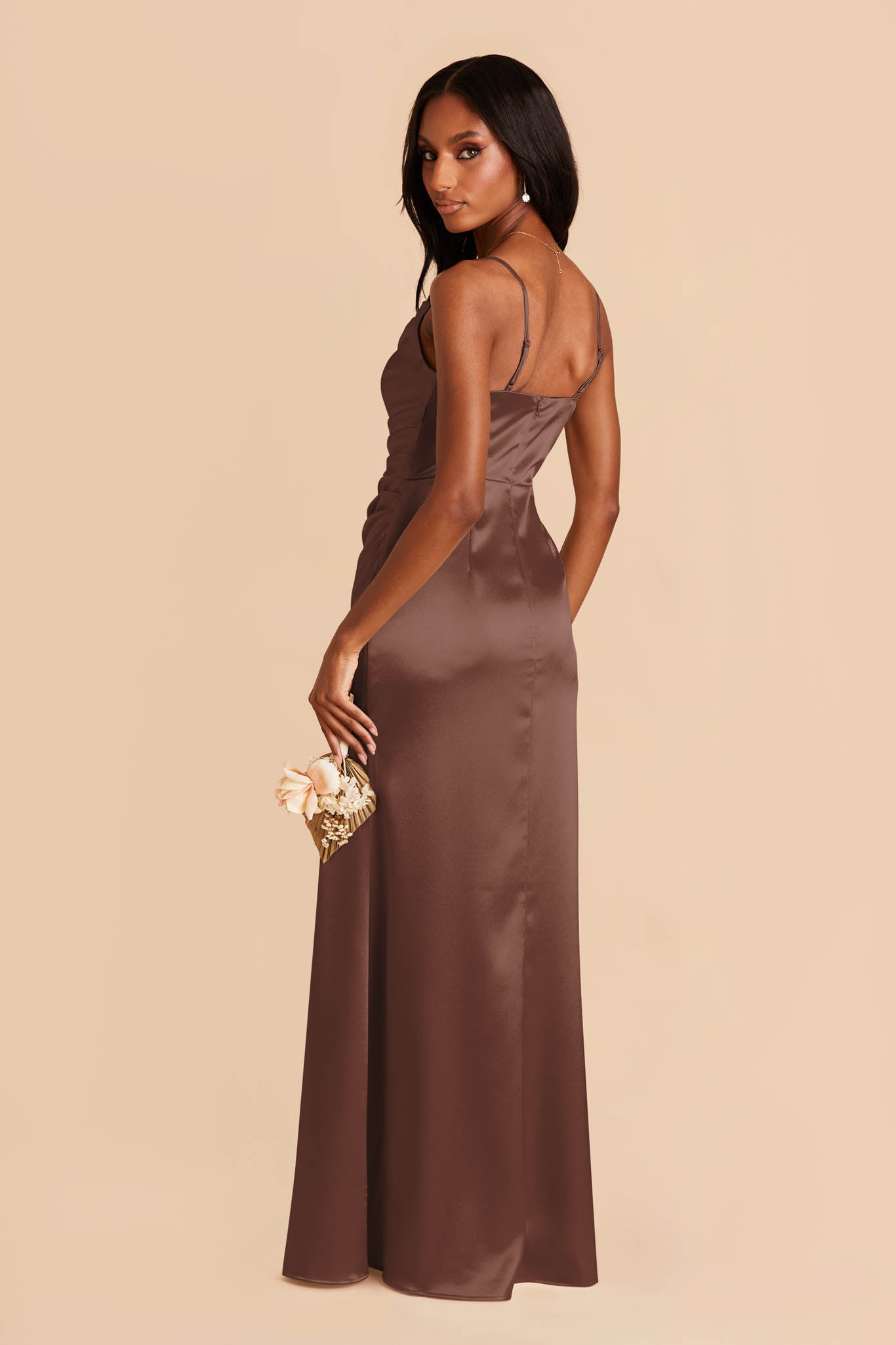 Chocolate Brown Lydia Shiny Satin Dress by Birdy Grey