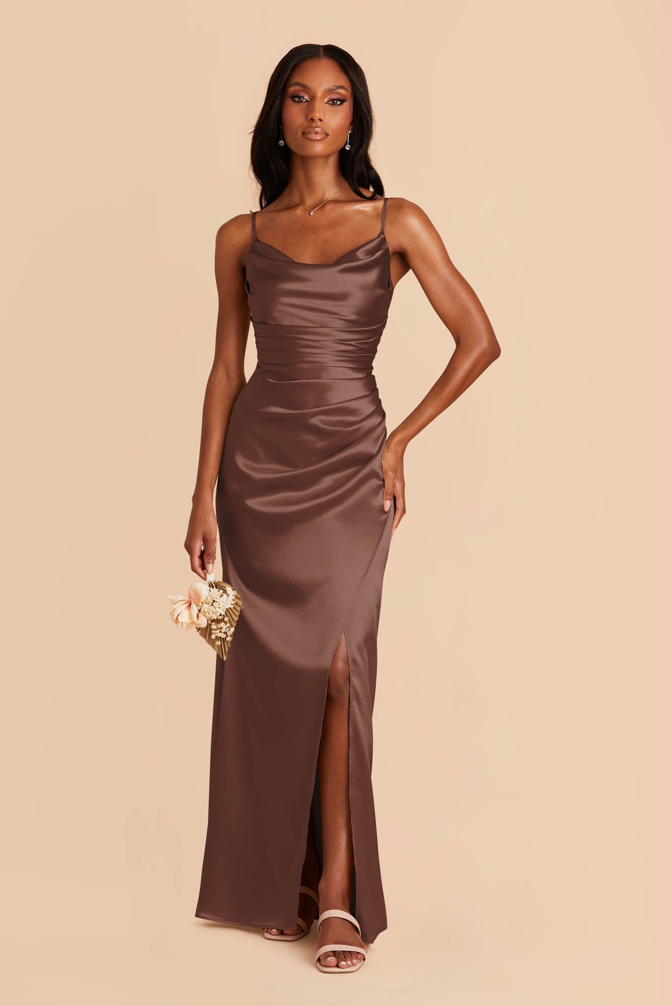 Chocolate Brown Lydia Satin Dress by Birdy Grey