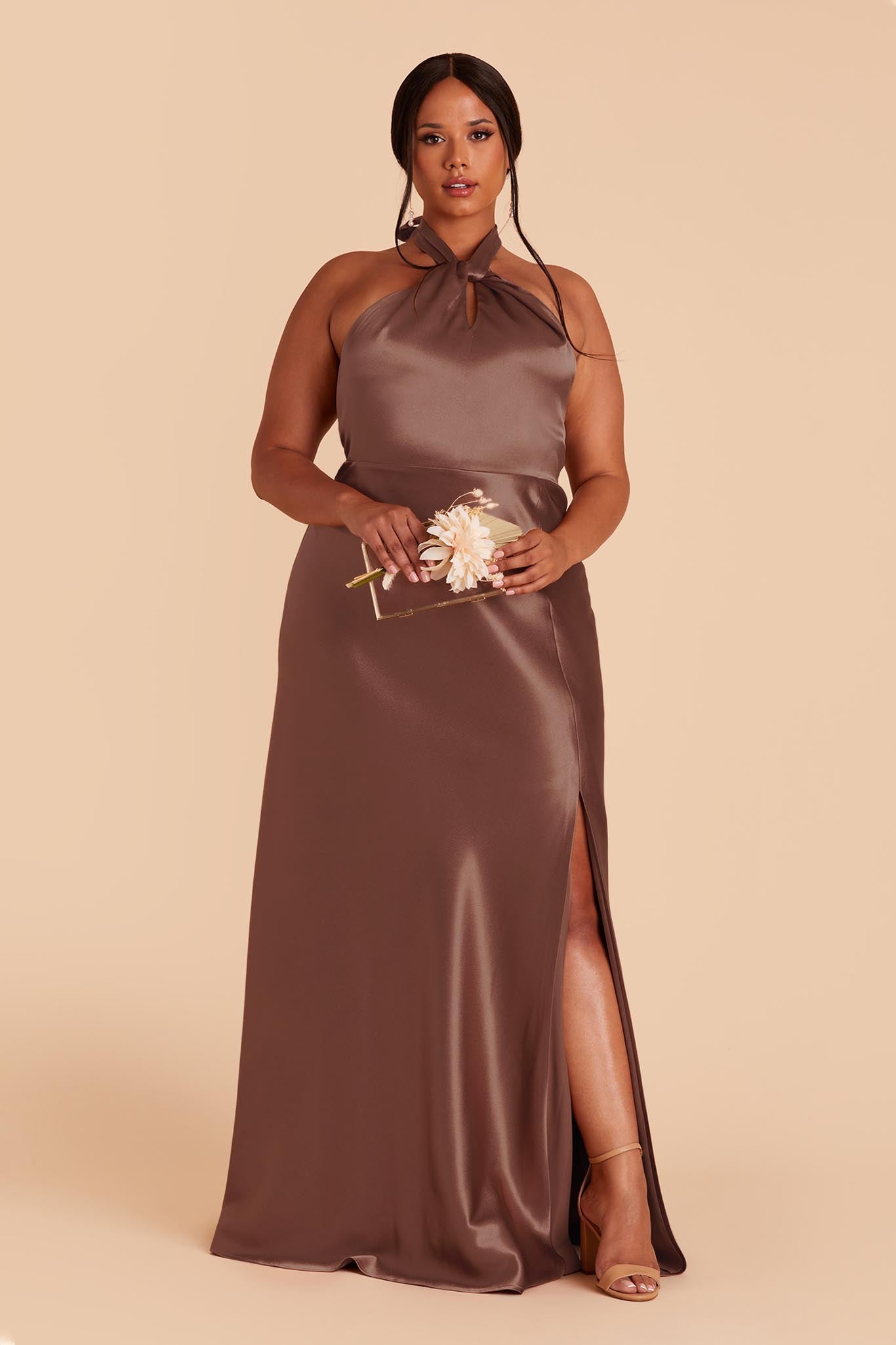 Chocolate Brown Monica Satin Dress by Birdy Grey