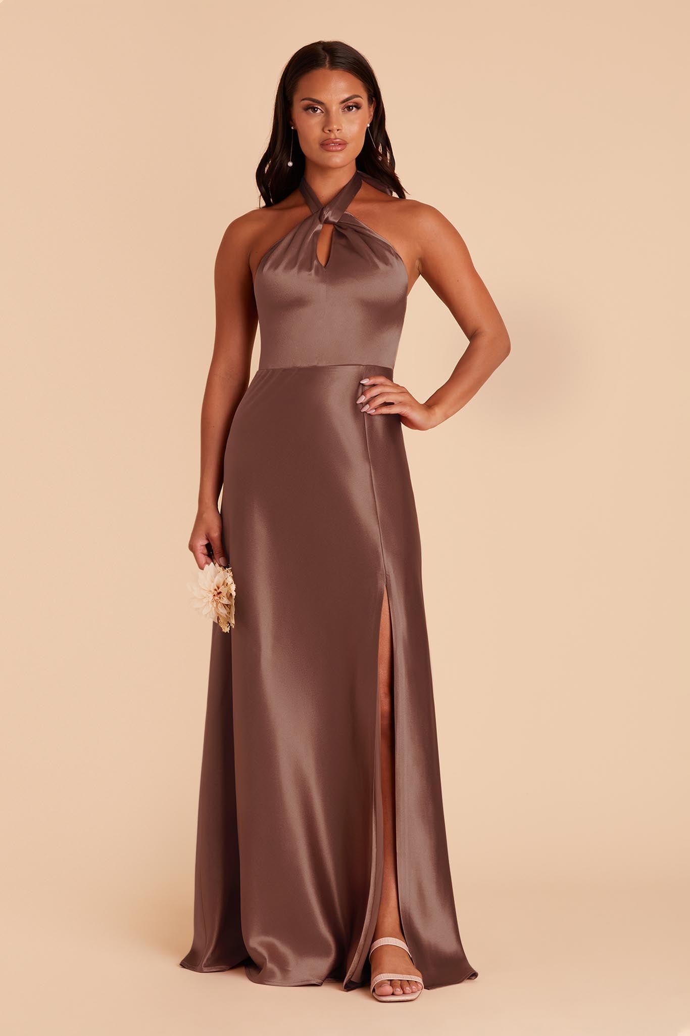 Chocolate Brown Monica Satin Dress by Birdy Grey