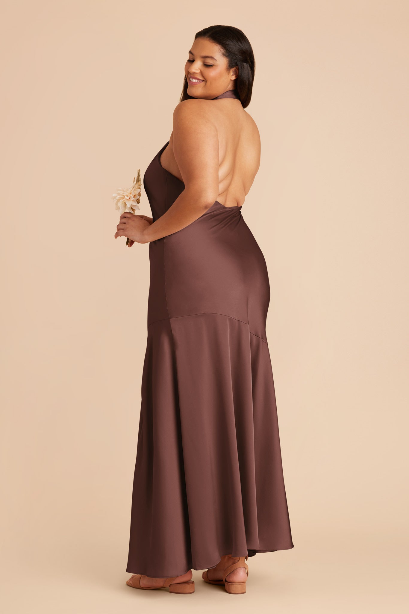 Chocolate Brown Stephanie Matte Satin Dress by Birdy Grey