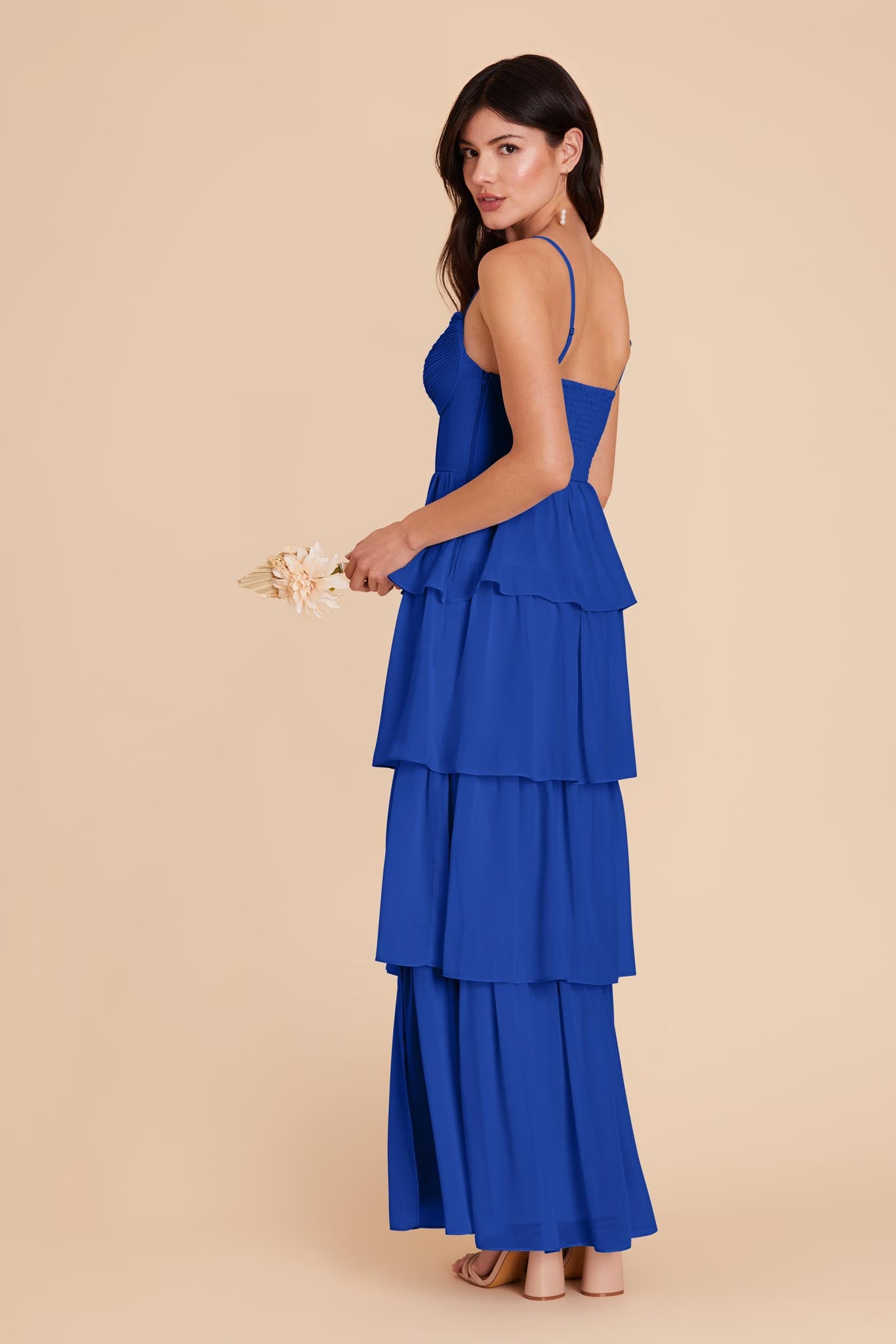 Going with Elegance Navy Blue Satin Tiered Maxi Dress