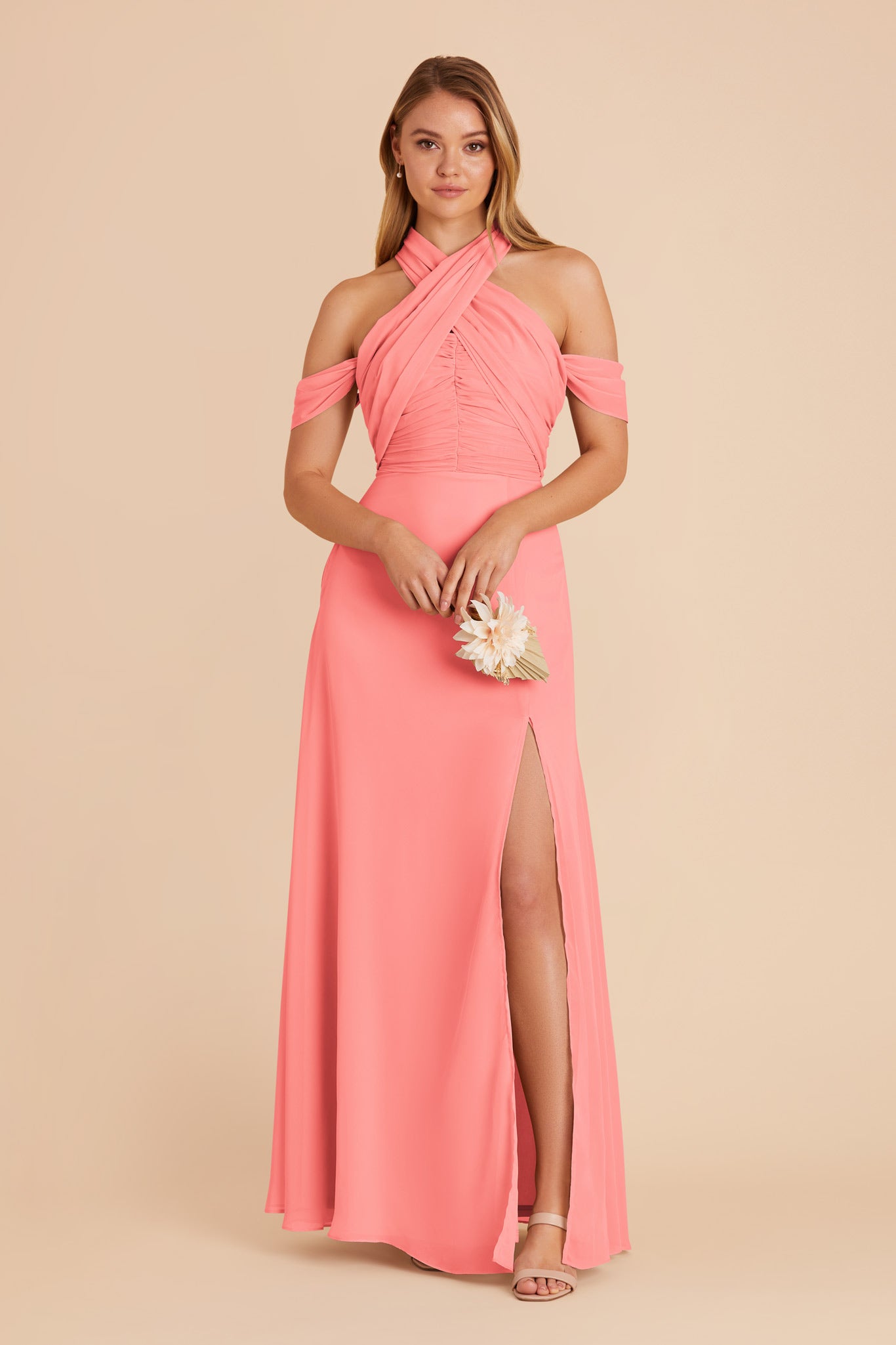 Coral Pink Cara Chiffon Dress by Birdy Grey