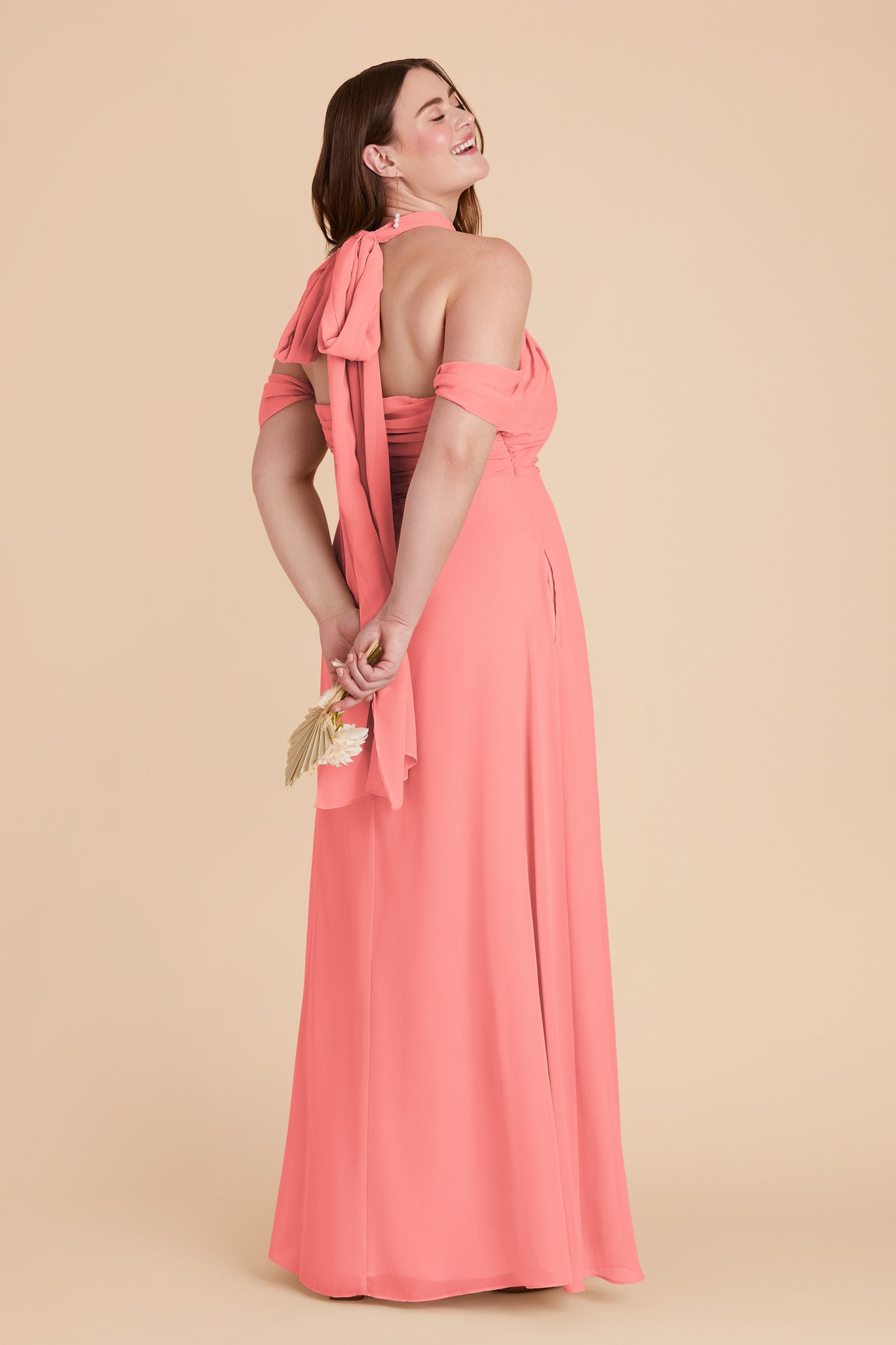 Coral Pink Cara Chiffon Dress by Birdy Grey