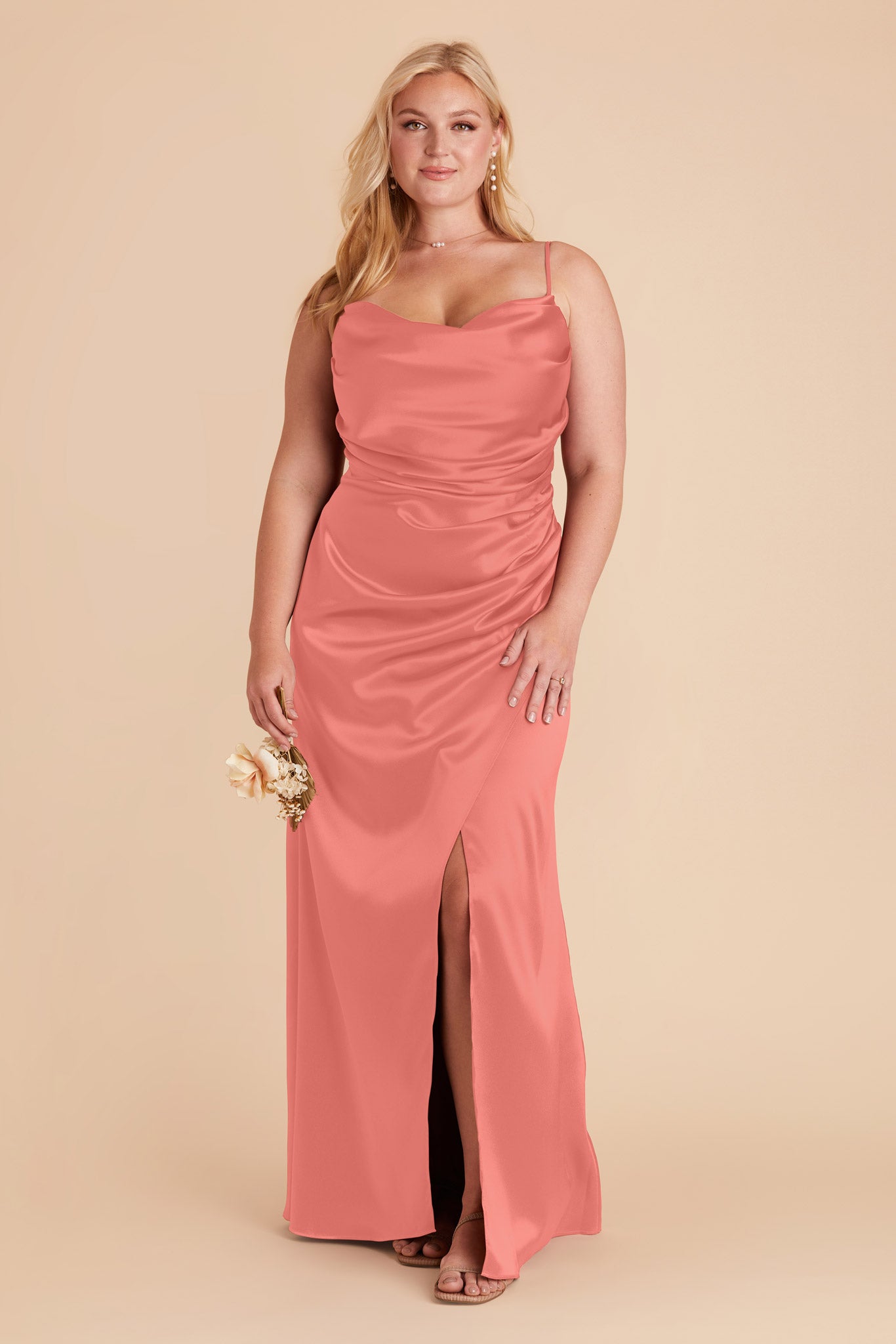 Coral Pink Lydia Matte Satin Dress by Birdy Grey
