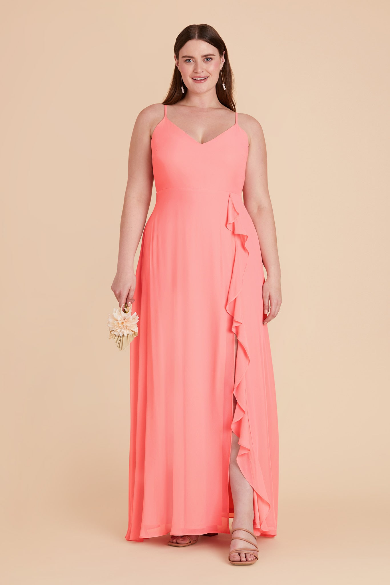Coral Pink Theresa Chiffon Dress by Birdy Grey