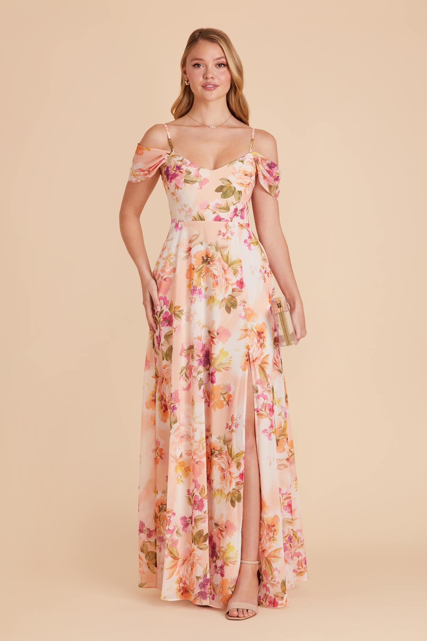 Coral Sunset Peonies  Devin Convertible Dress by Birdy Grey