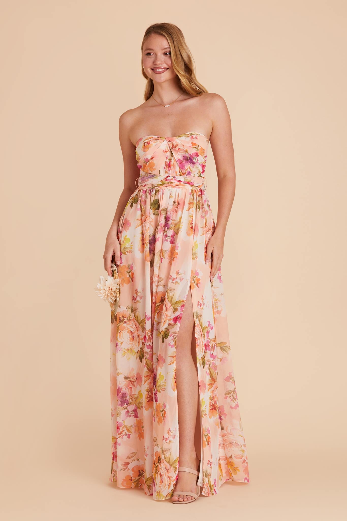 Coral Sunset Peonies Grace Convertible Dress by Birdy Grey