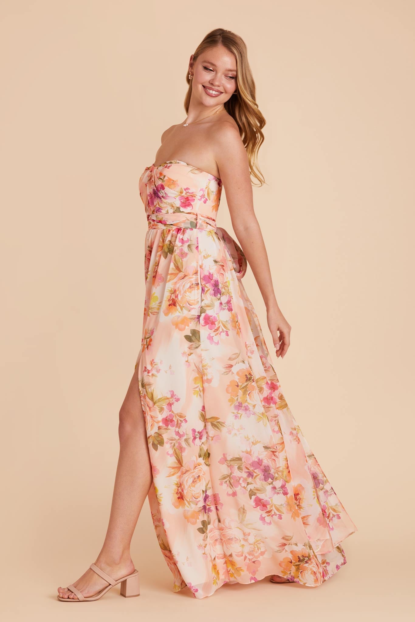 Coral Sunset Peonies Grace Convertible Dress by Birdy Grey