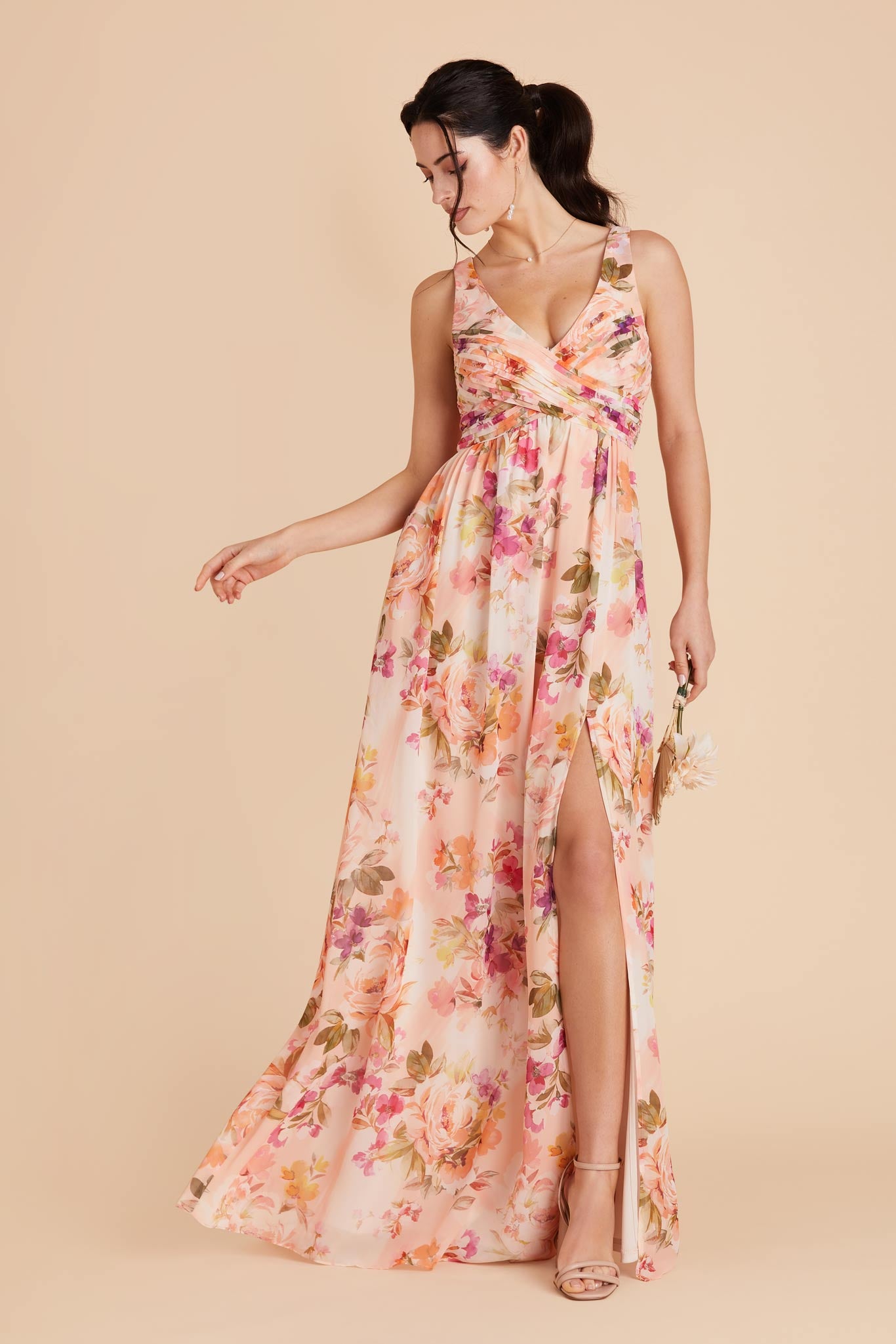 Coral Sunset Peonies Laurie Empire Dress by Birdy Grey