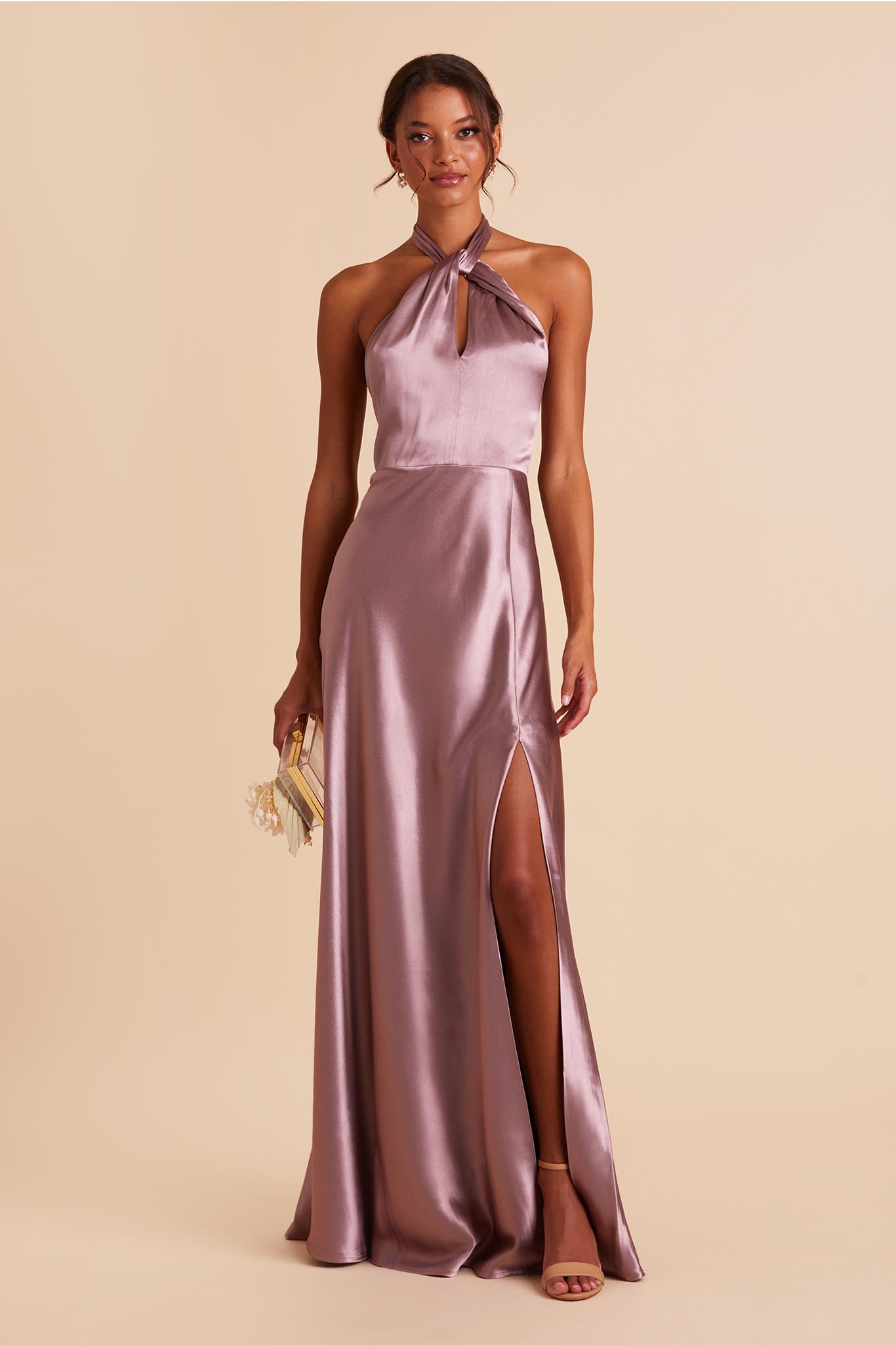 A Line V Neck Pink Satin Long Prom Dresses with Leg Slit, V Neck Pink – Eip  Collection