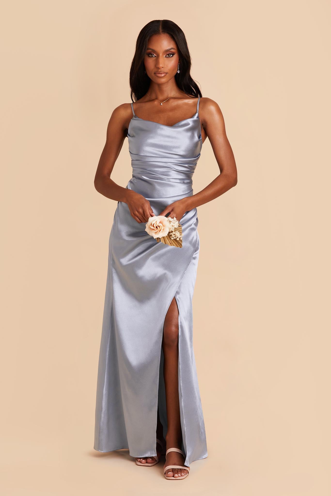 Lydia Dusty Blue Cowl Neck Satin Bridesmaid Dress