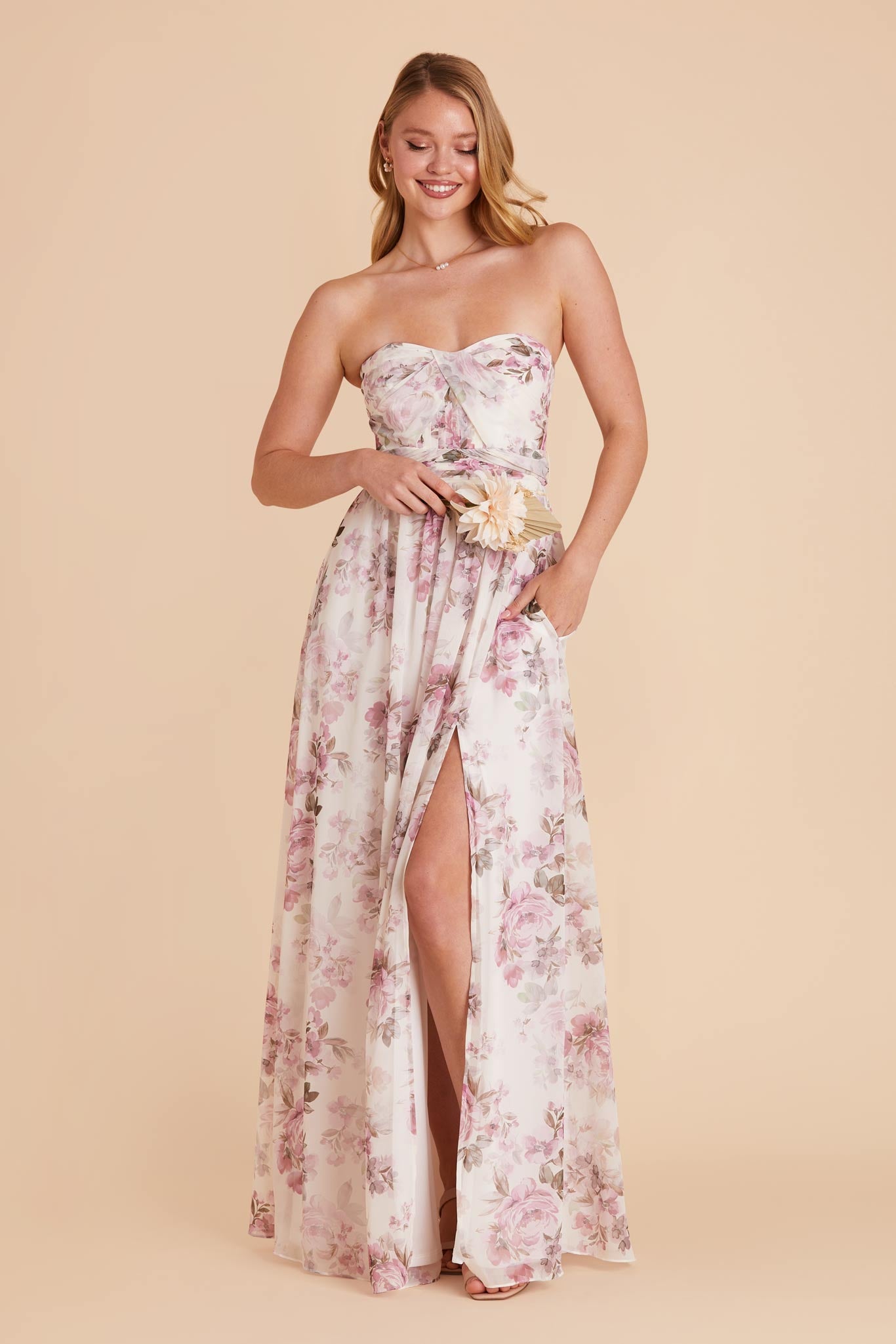  Dusty Pink Peonies Grace Convertible Dress by Birdy Grey