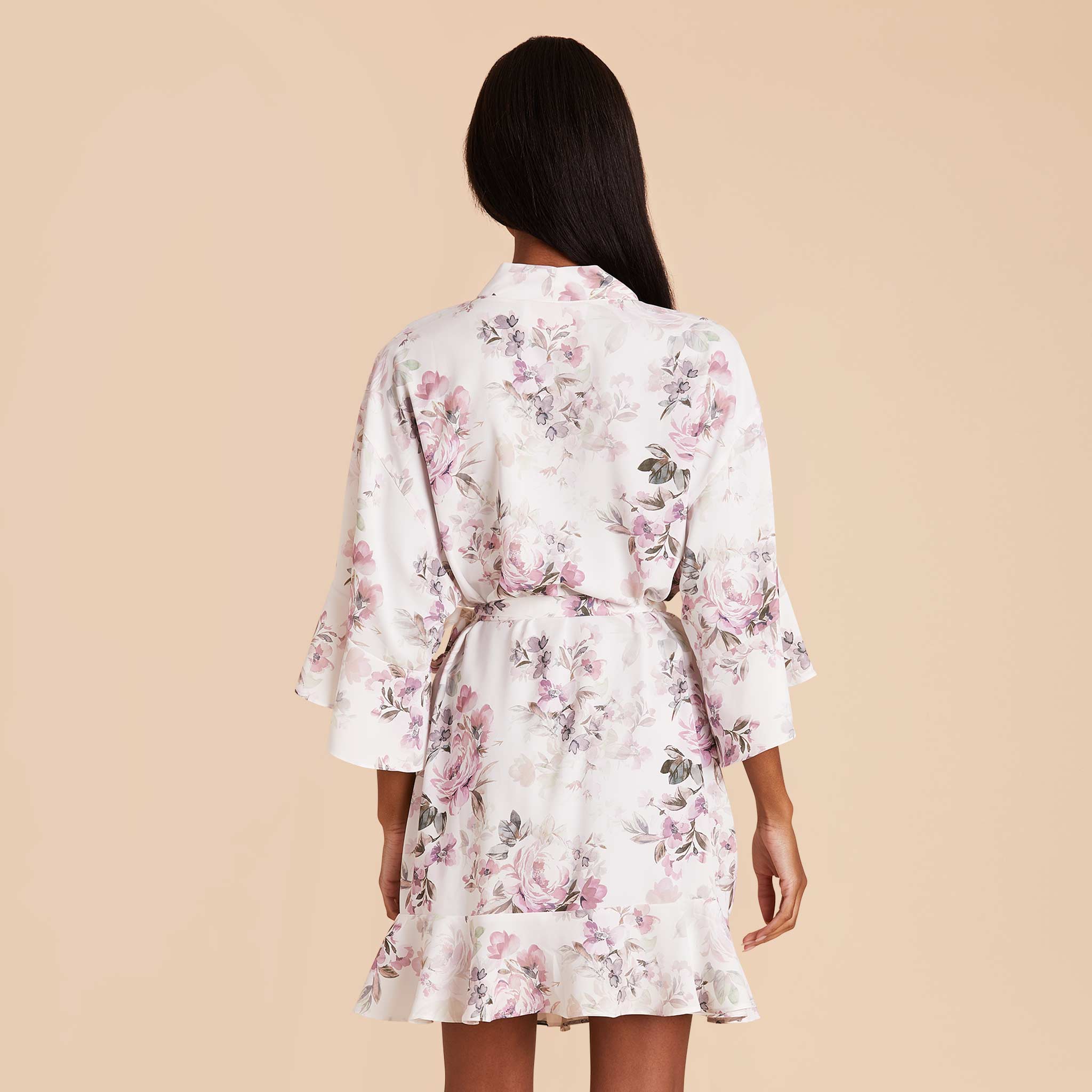 Dusty Pink Peonies Kenny Floral Ruffle Robe by Birdy Grey