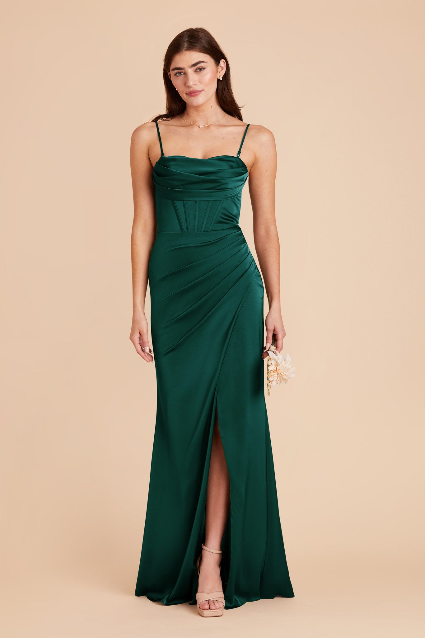 Emerald Carrie Matte Satin Dress by Birdy Grey