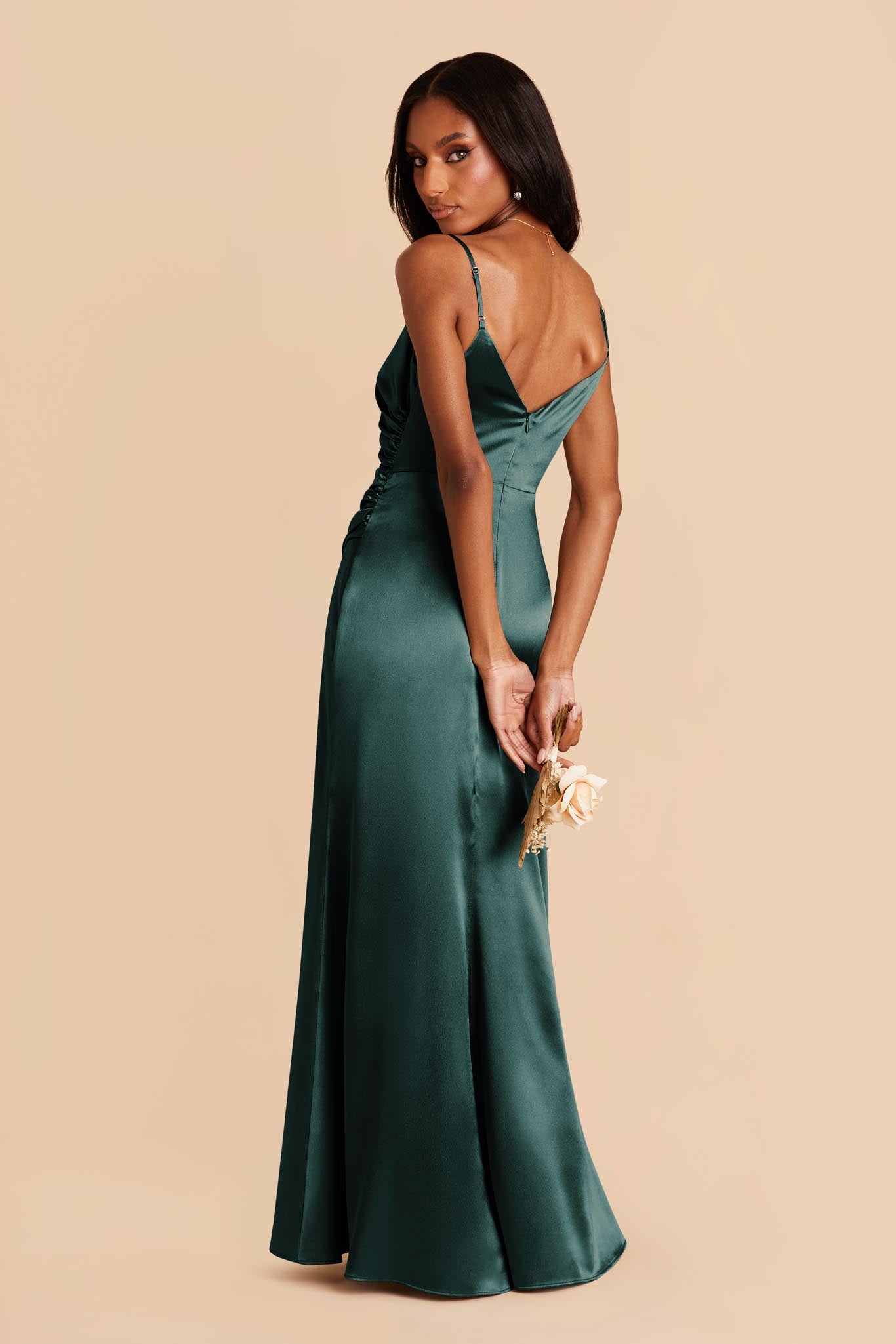 Catherine Shiny Satin Dress - Emerald