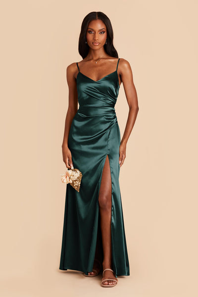 Emerald Catherine Shiny Satin Dress by Birdy Grey