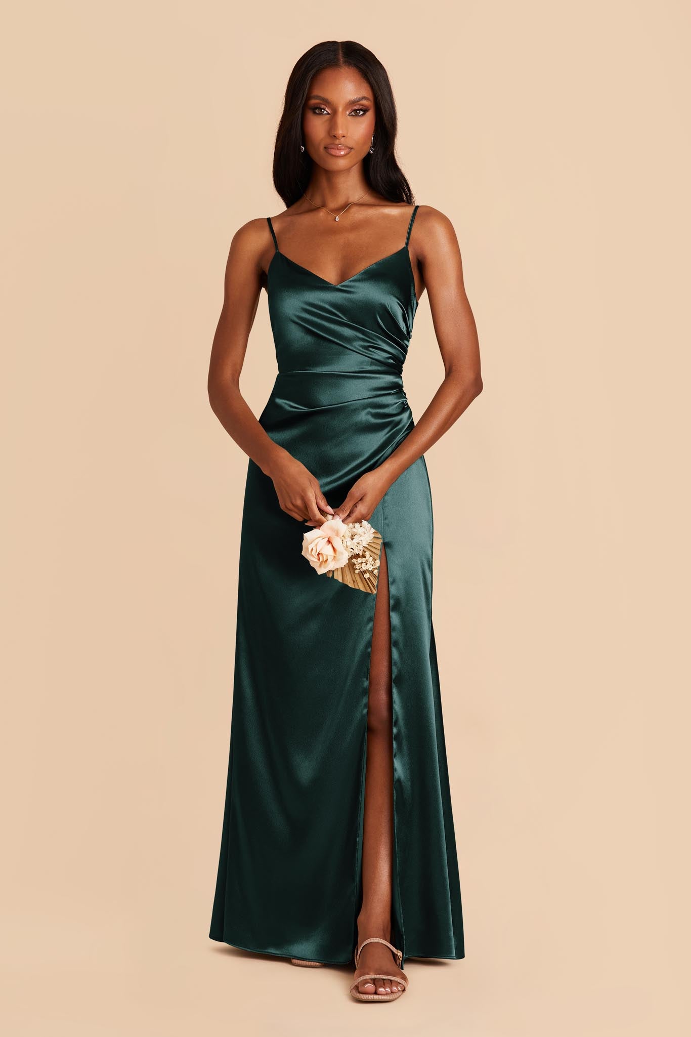 Emerald Catherine Shiny Satin Dress by Birdy Grey