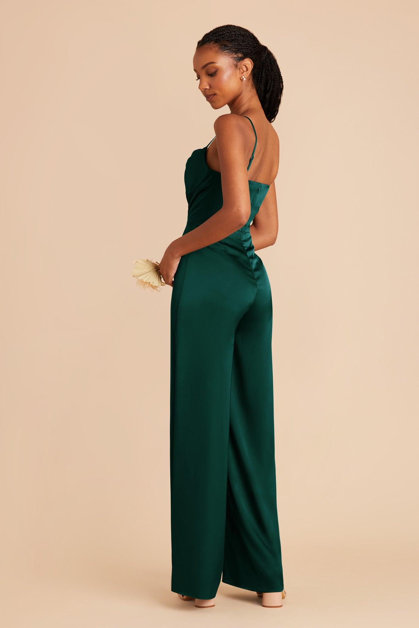 Emerald Donna Matte Satin Bridesmaid Jumpsuit by Birdy Grey