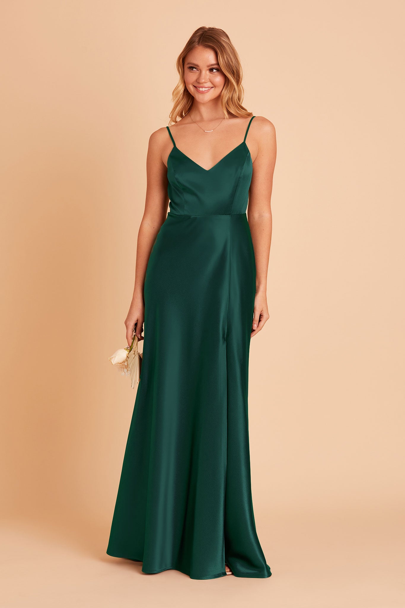 Emerald Matte Satin Dress by Birdy Grey