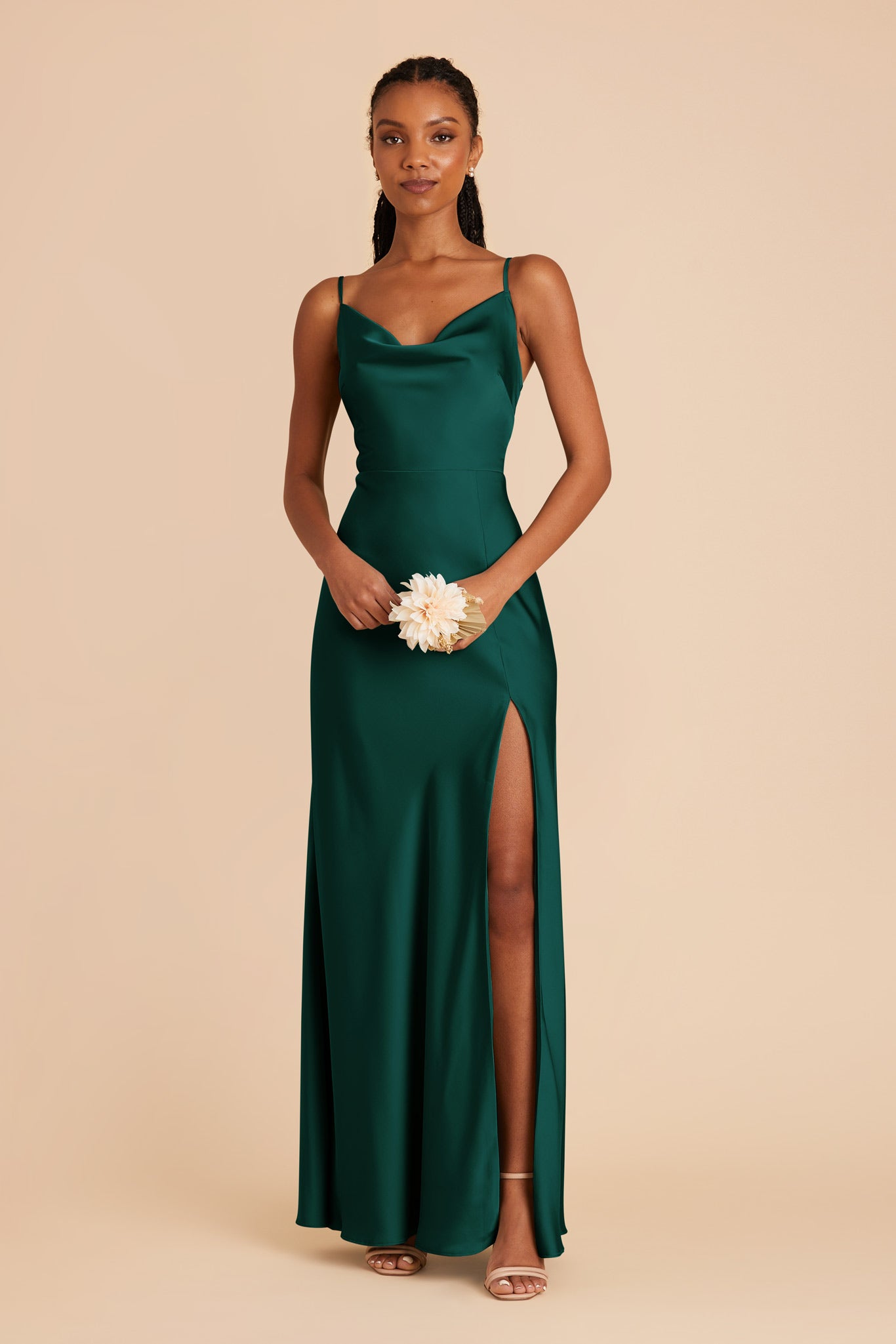 Emerald Lisa Long Matte Satin Dress by Birdy Grey