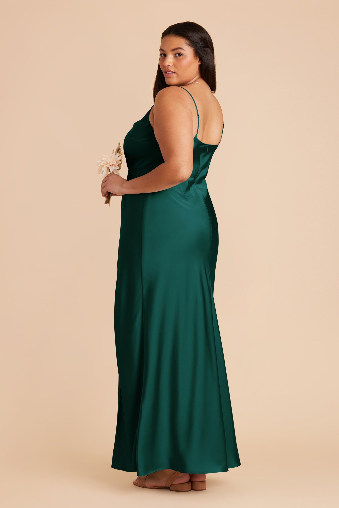 Emerald Lisa Long Matte Satin Dress by Birdy Grey