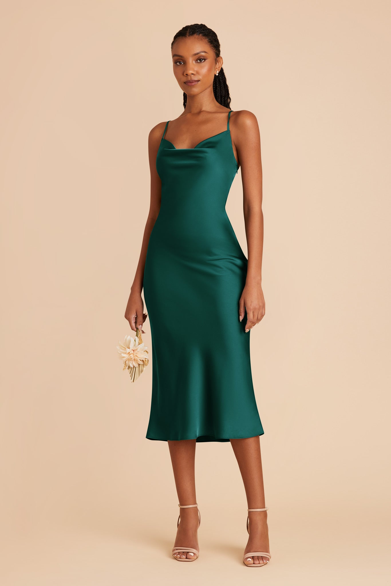 Emerald Lisa Matte Satin Midi Dress by Birdy Grey