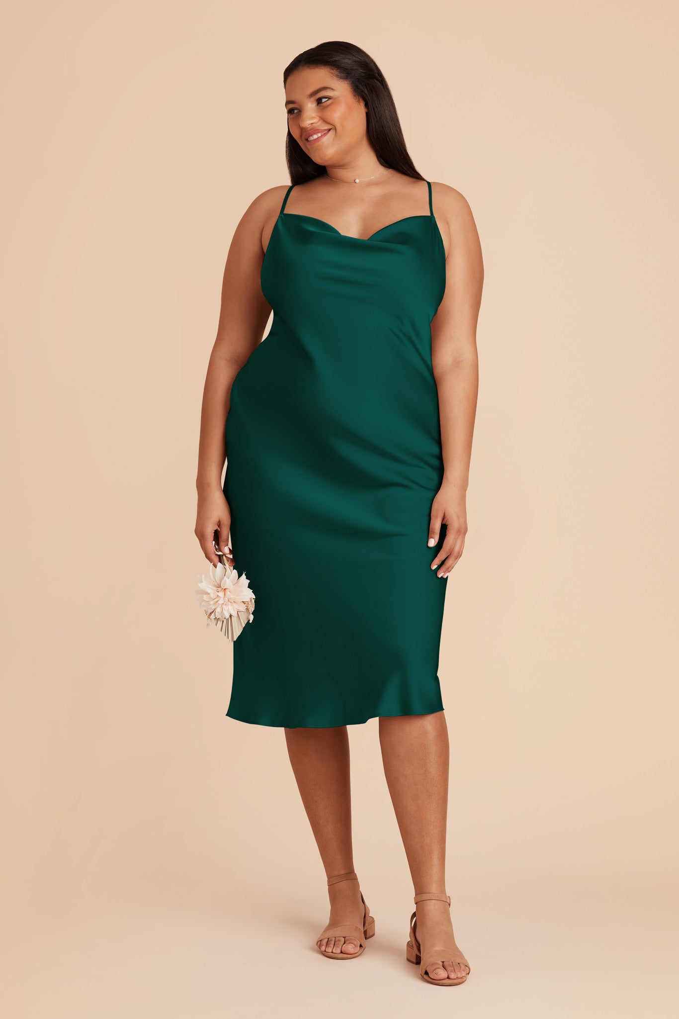 Emerald Lisa Matte Satin Midi Dress by Birdy Grey
