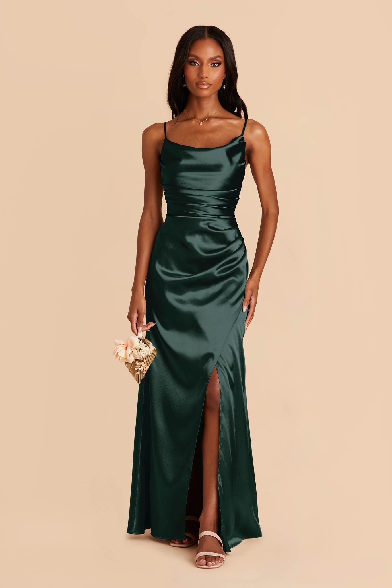 Emerald Lydia Shiny Satin Dress by Birdy Grey