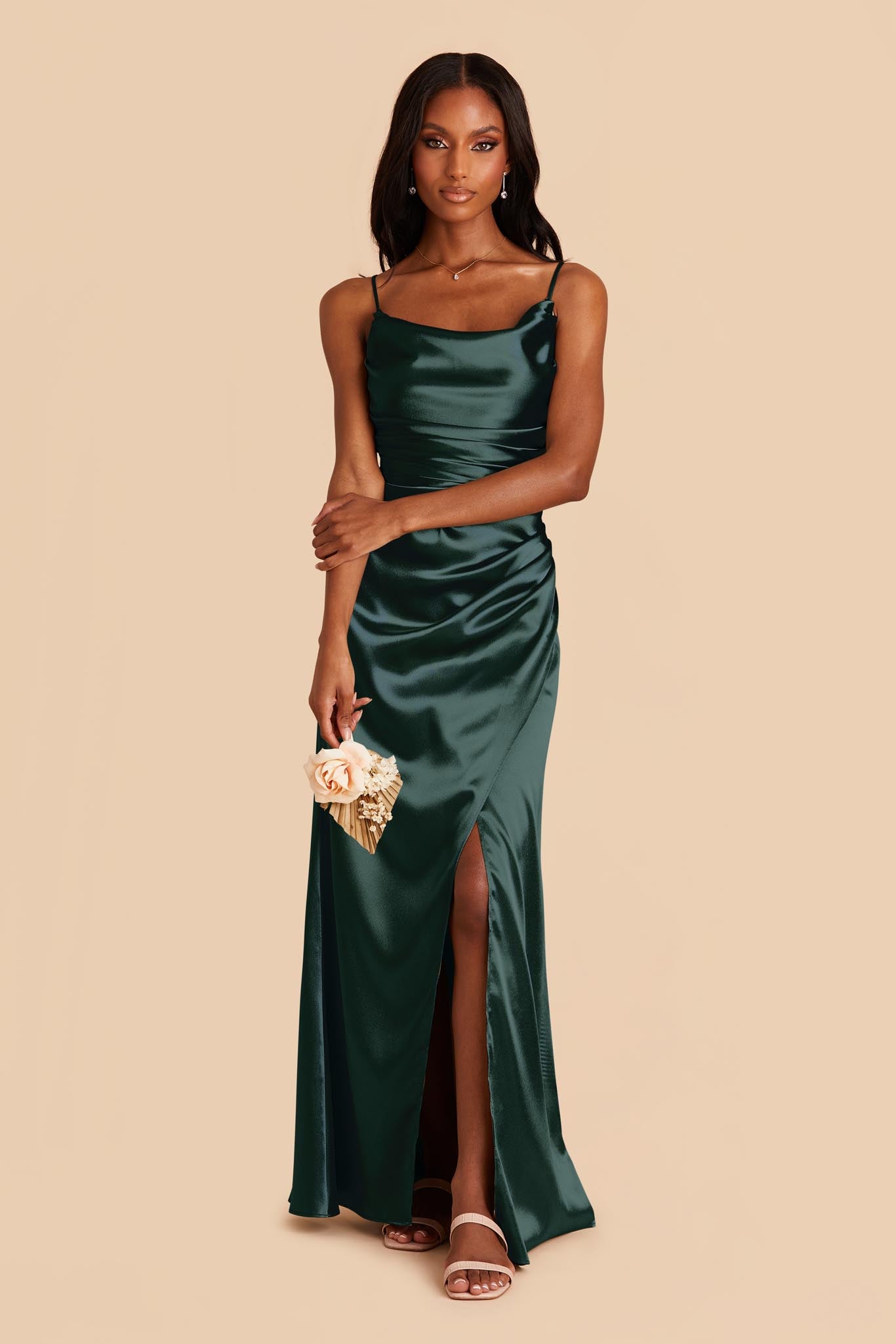 Lydia Shiny Satin Dress - Emerald