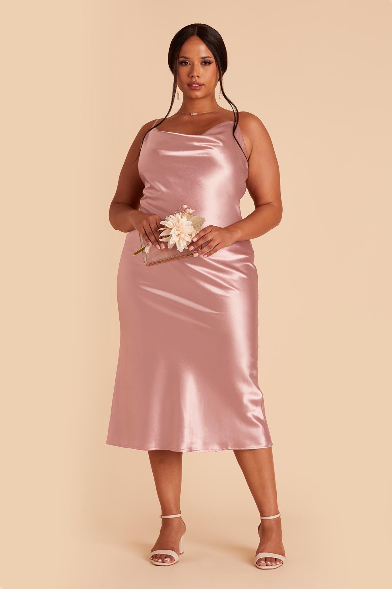 Lisa Shiny Satin Midi Dress - English Rose