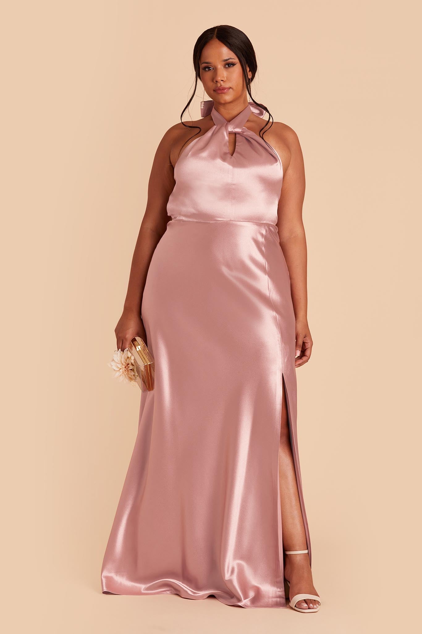 Monica Shiny Satin Dress - English Rose