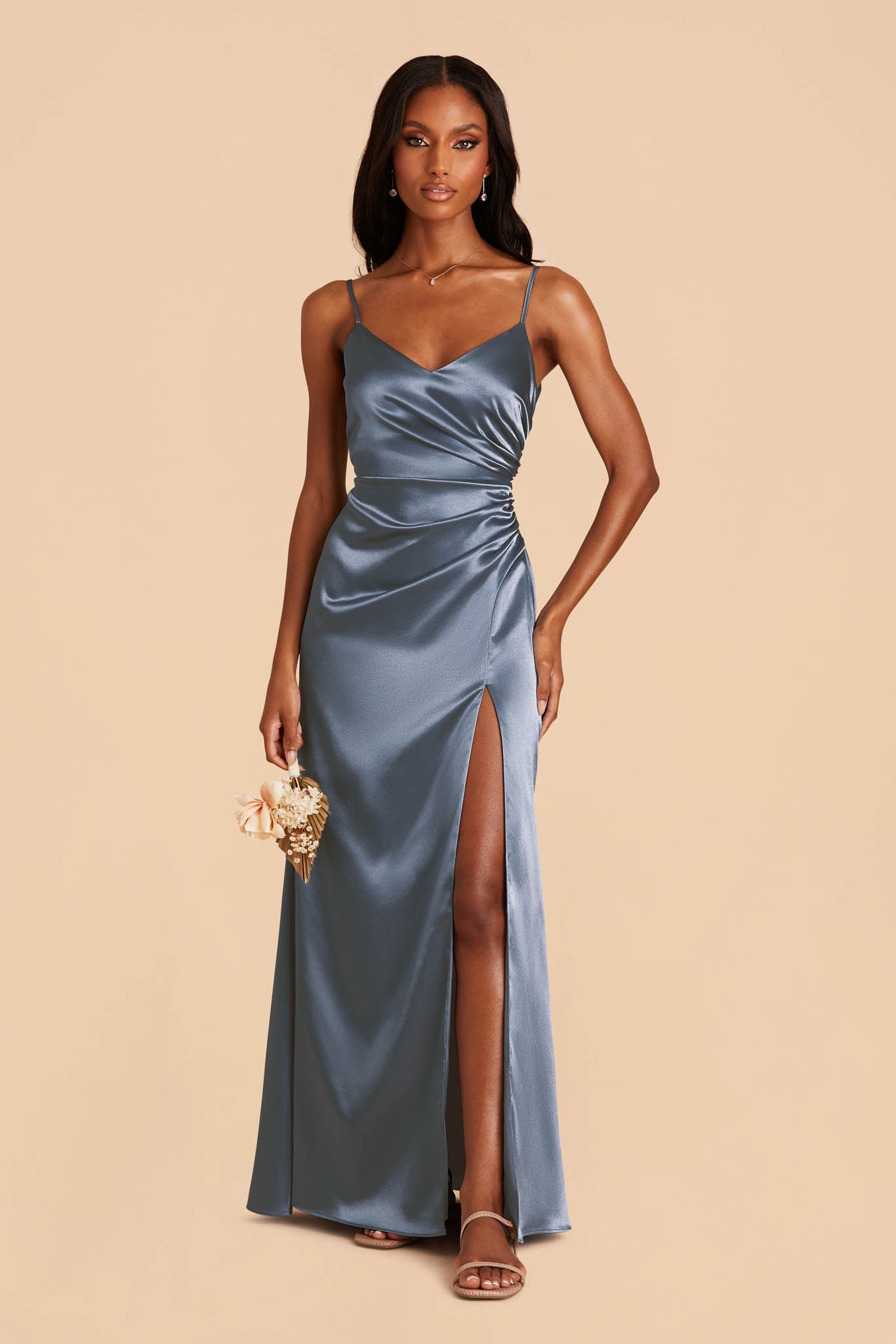 French Blue Catherine Shiny Satin Dress by Birdy Grey