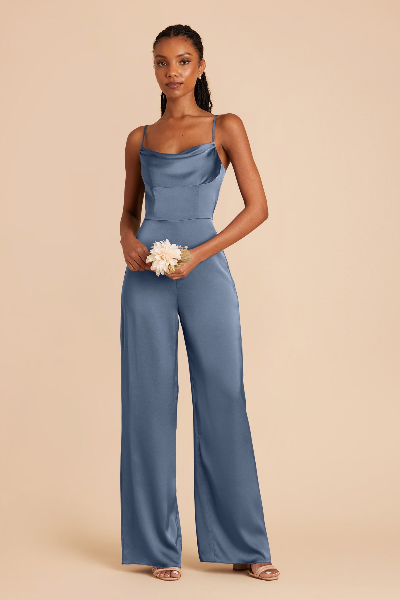 French Blue Donna Matte Satin Bridesmaid Jumpsuit by Birdy Grey
