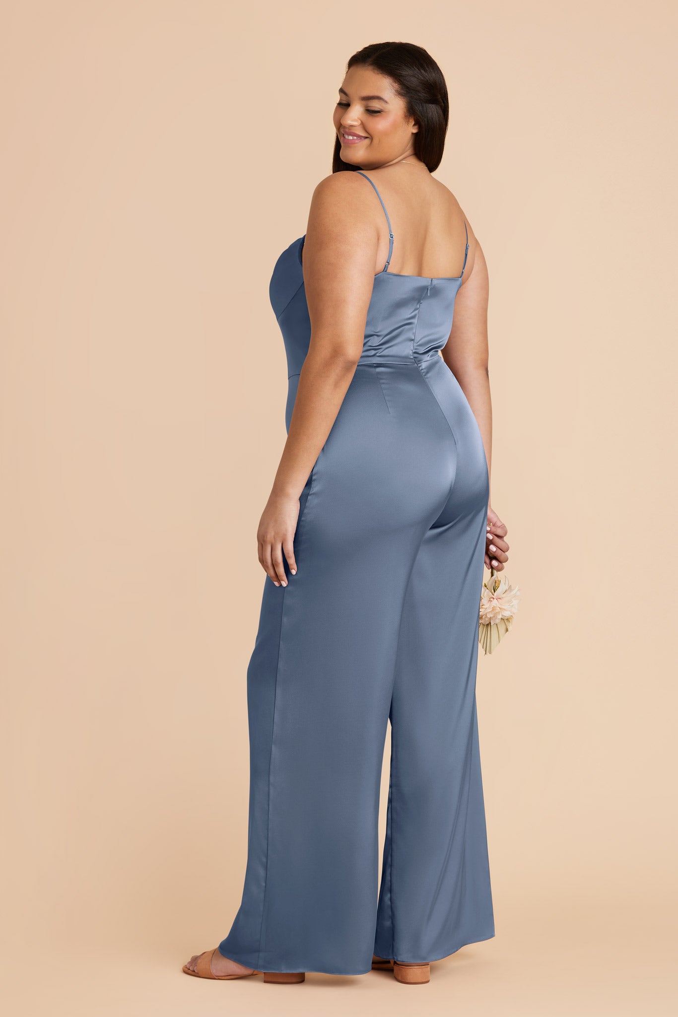 French Blue Donna Matte Satin Bridesmaid Jumpsuit by Birdy Grey